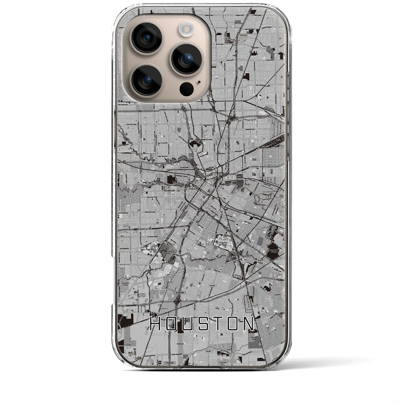 【ヒューストン(アメリカ)】地図柄iPhoneケース(クリアタイプ)モノトーン・iPhone 16 Plus 用