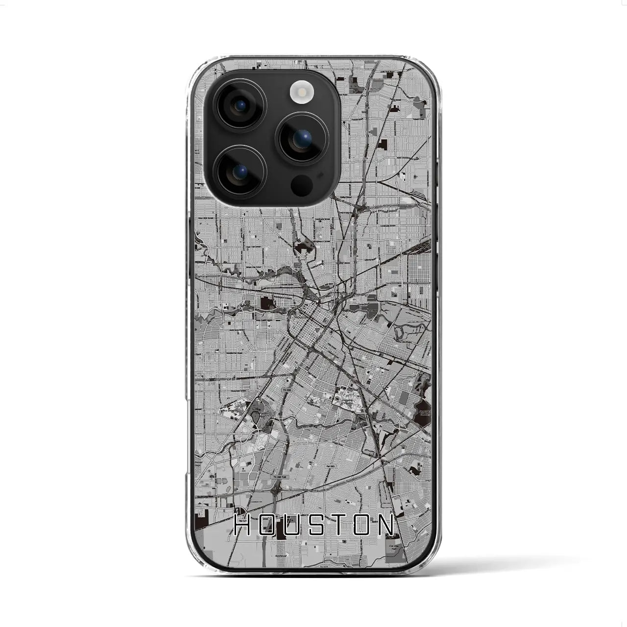 【ヒューストン(アメリカ)】地図柄iPhoneケース(クリアタイプ)モノトーン・iPhone 16 用