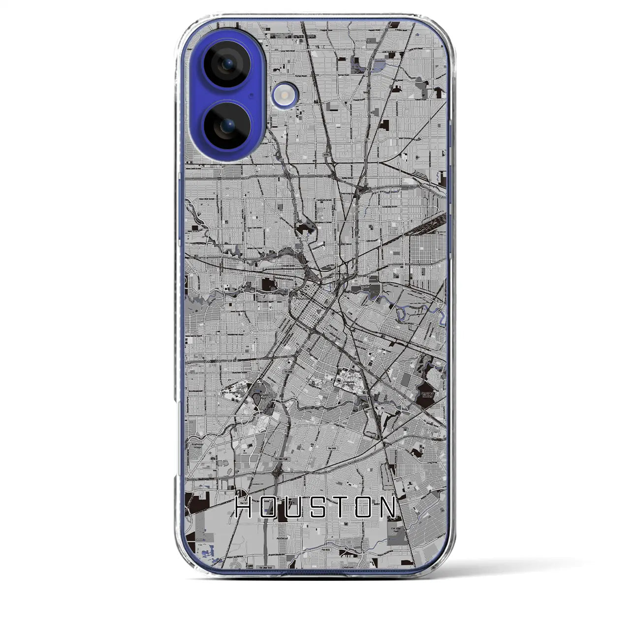 【ヒューストン(アメリカ)】地図柄iPhoneケース(クリアタイプ)モノトーン・iPhone 16 Pro Max 用