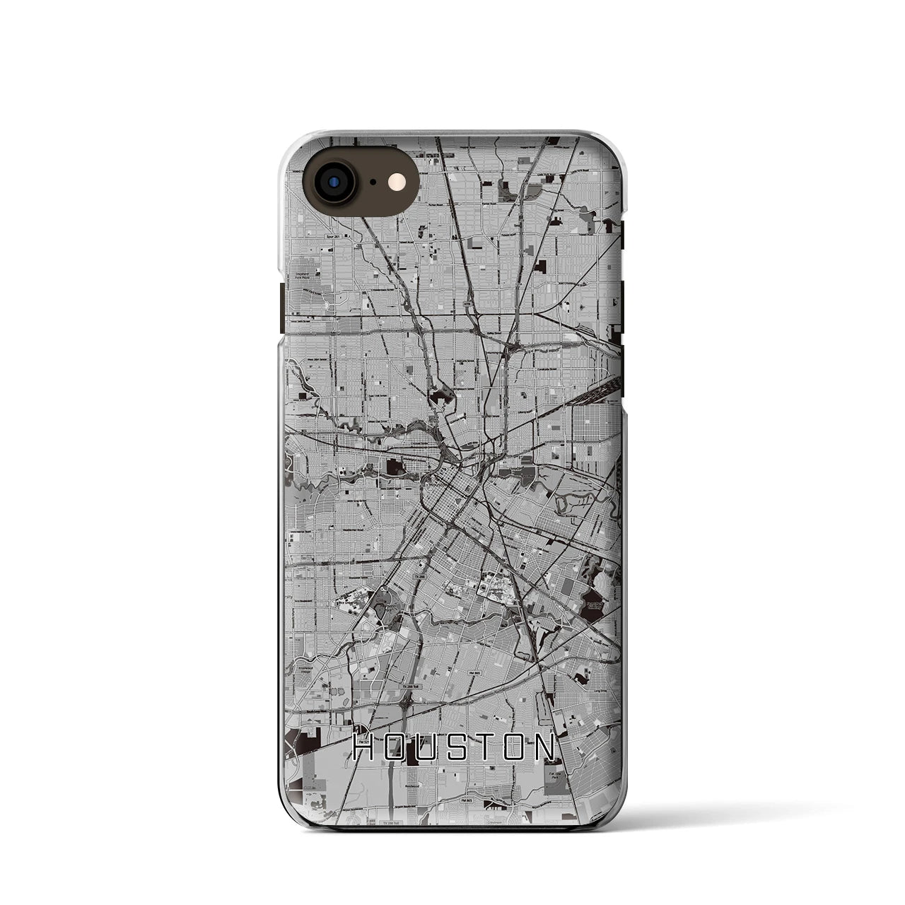 【ヒューストン(アメリカ)】地図柄iPhoneケース(クリアタイプ)モノトーン・iPhone SE(第3 / 第2世代) / 8 / 7 / 6s / 6 用