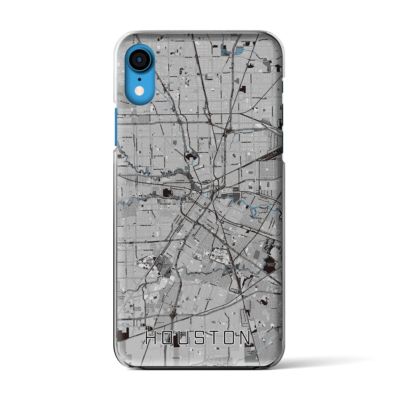 【ヒューストン(アメリカ)】地図柄iPhoneケース(クリアタイプ)モノトーン・iPhone XR 用