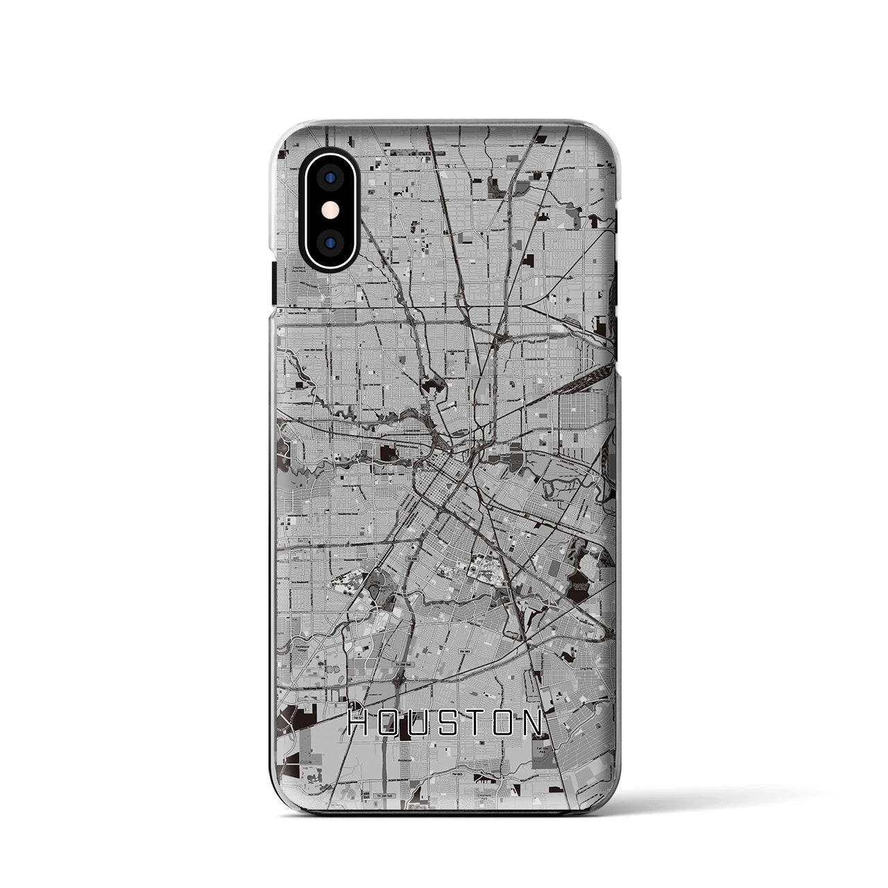 【ヒューストン(アメリカ)】地図柄iPhoneケース(クリアタイプ)モノトーン・iPhone XS / X 用