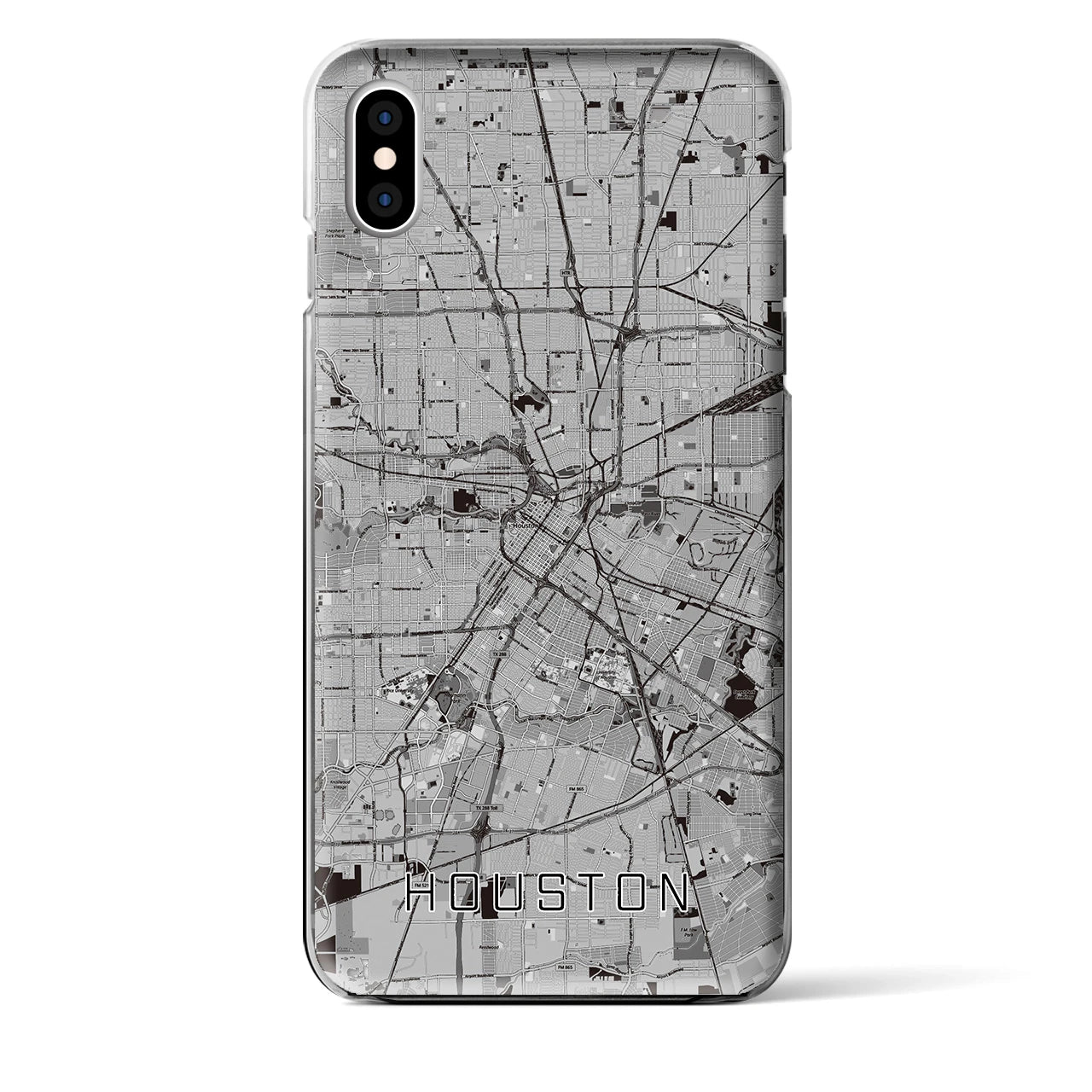 【ヒューストン(アメリカ)】地図柄iPhoneケース(クリアタイプ)モノトーン・iPhone XS Max 用