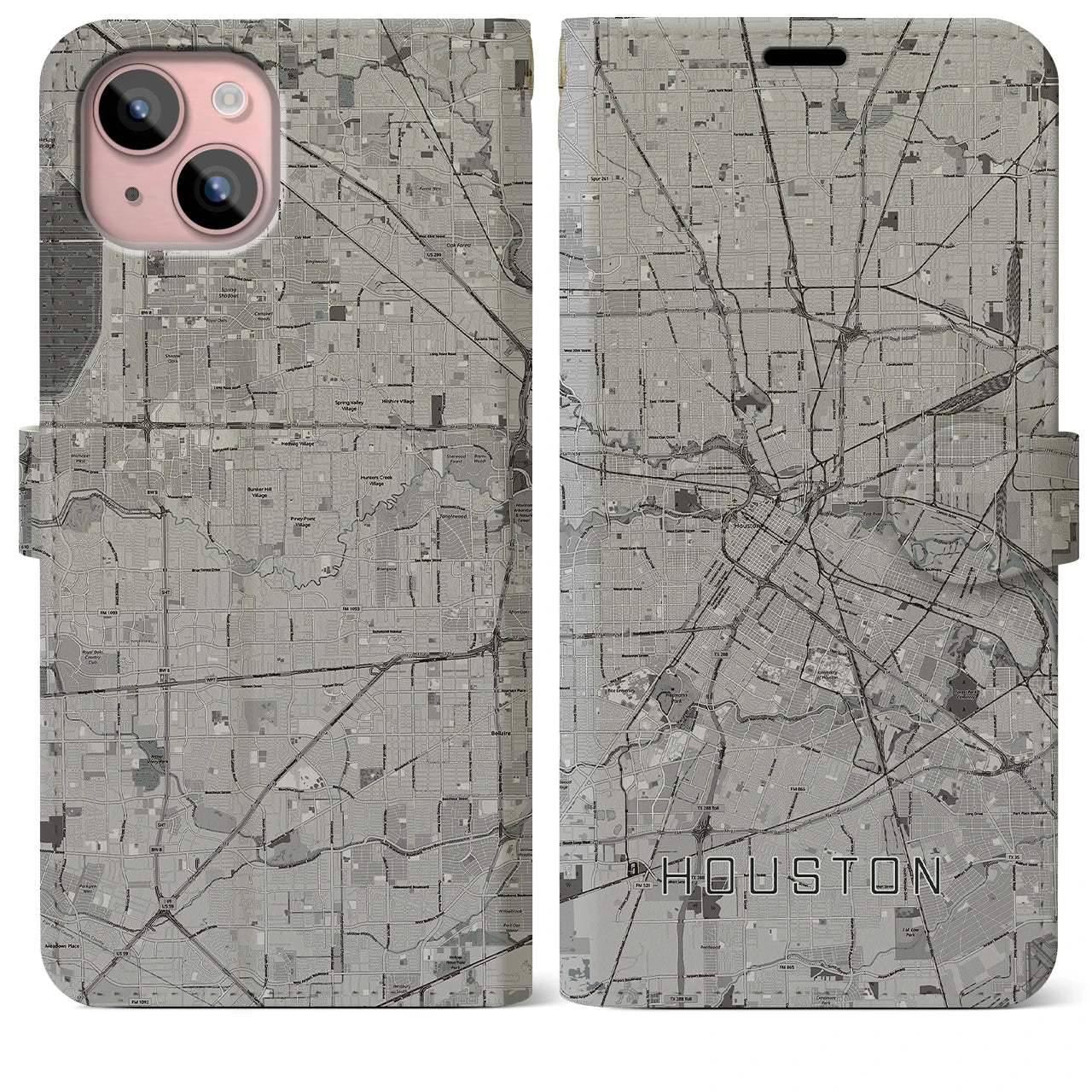 【ヒューストン(アメリカ)】地図柄iPhoneケース(手帳タイプ)