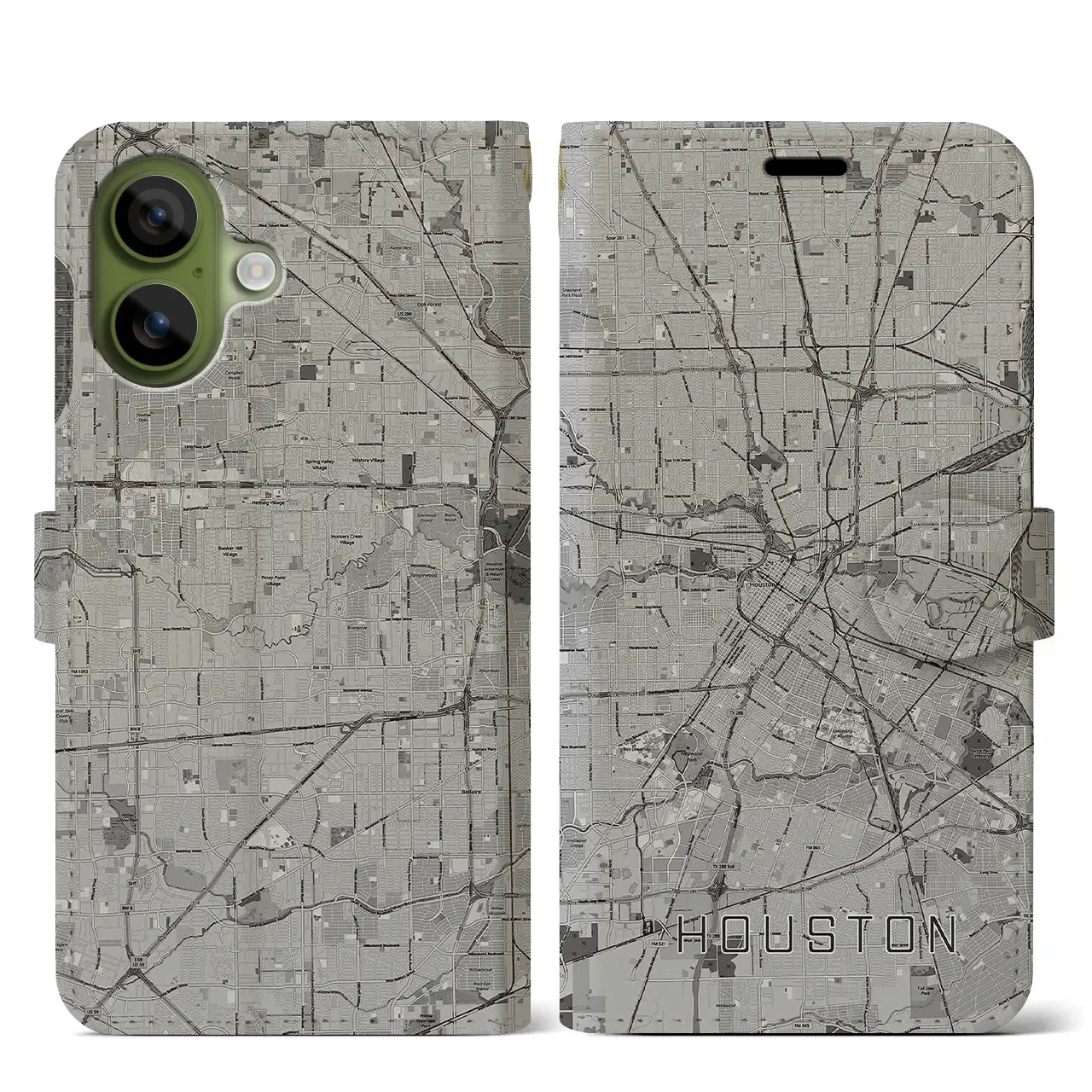 【ヒューストン(アメリカ)】地図柄iPhoneケース(手帳タイプ)