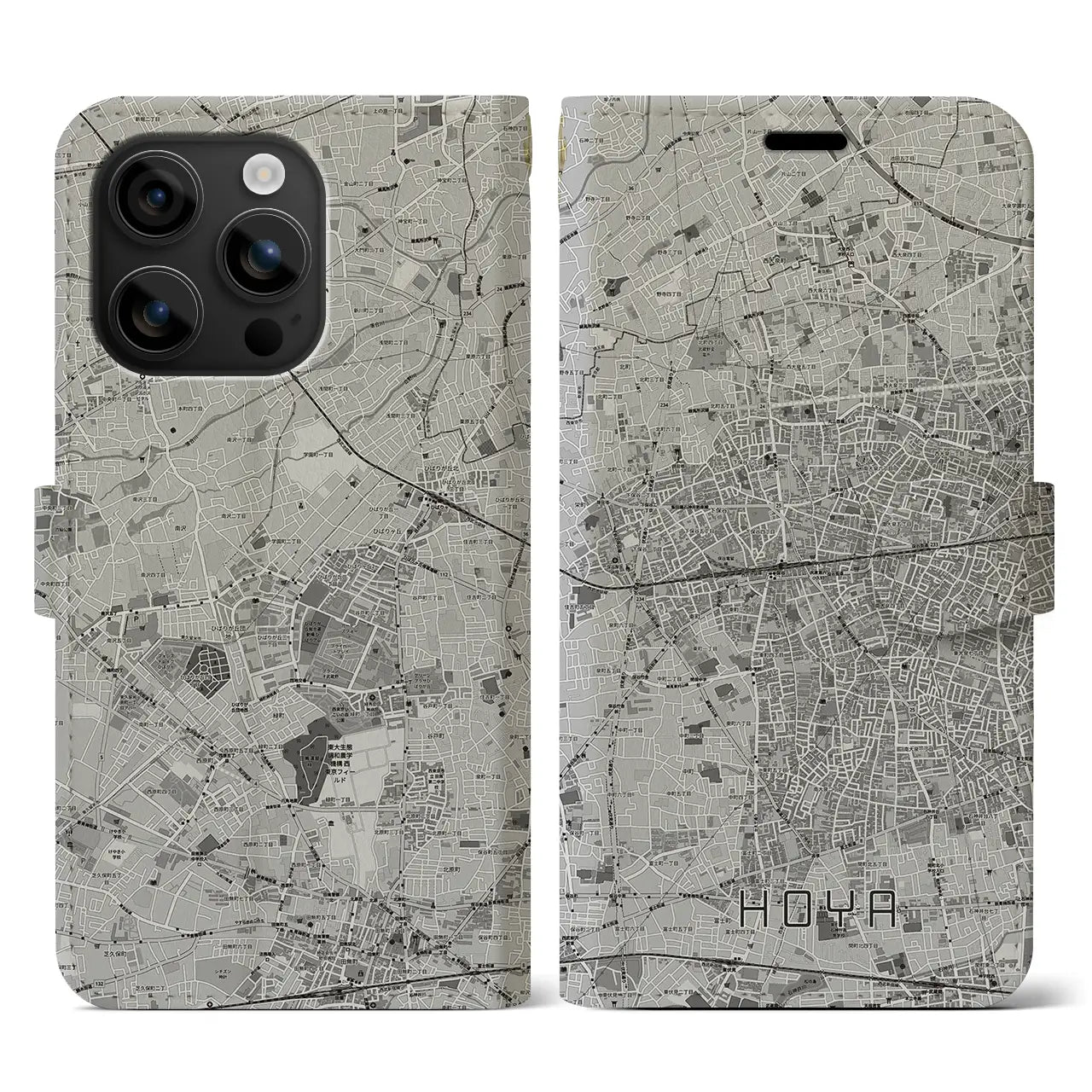 【保谷(東京都)】地図柄iPhoneケース(手帳タイプ)モノトーン・iPhone 16 用