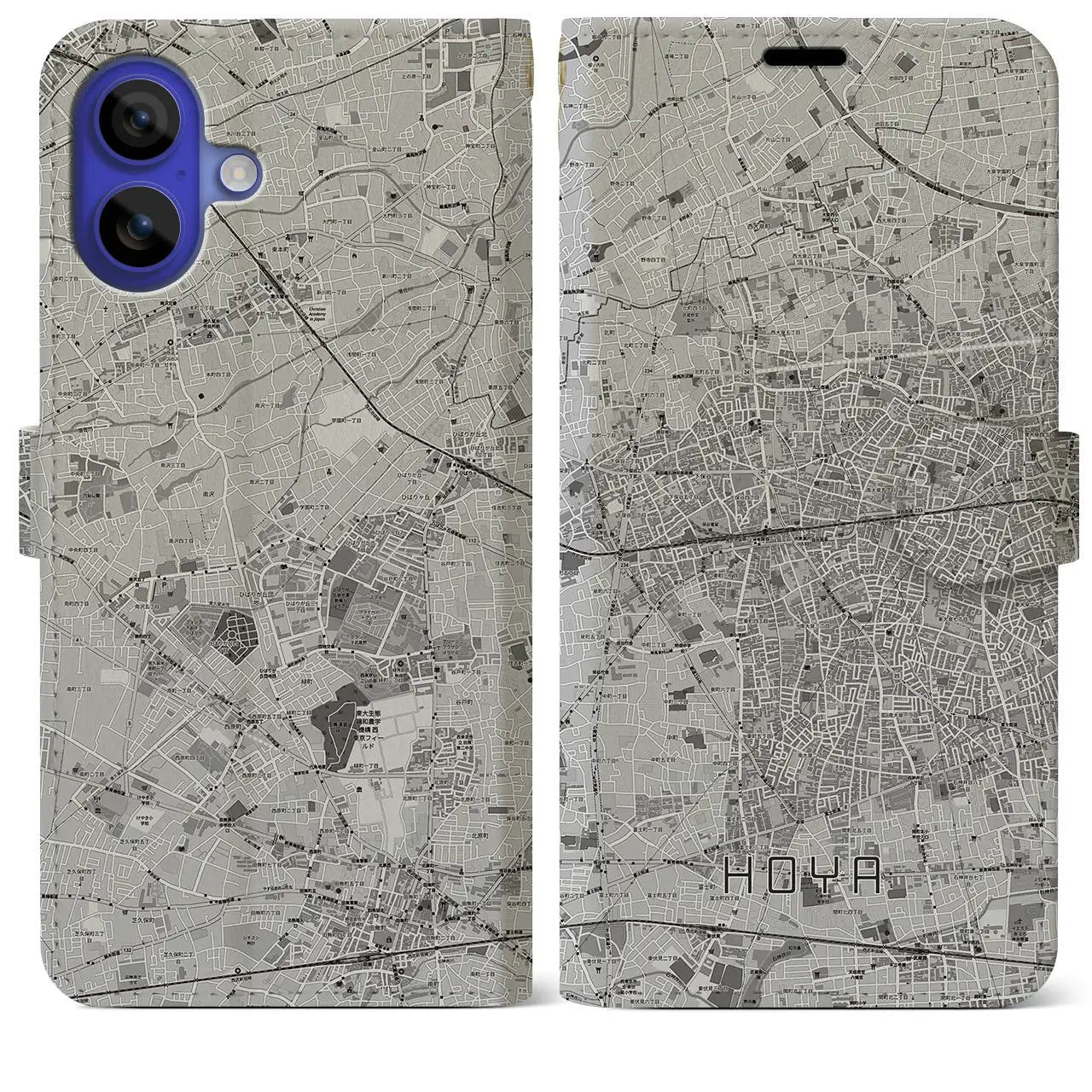 【保谷(東京都)】地図柄iPhoneケース(手帳タイプ)モノトーン・iPhone 16 Pro Max 用