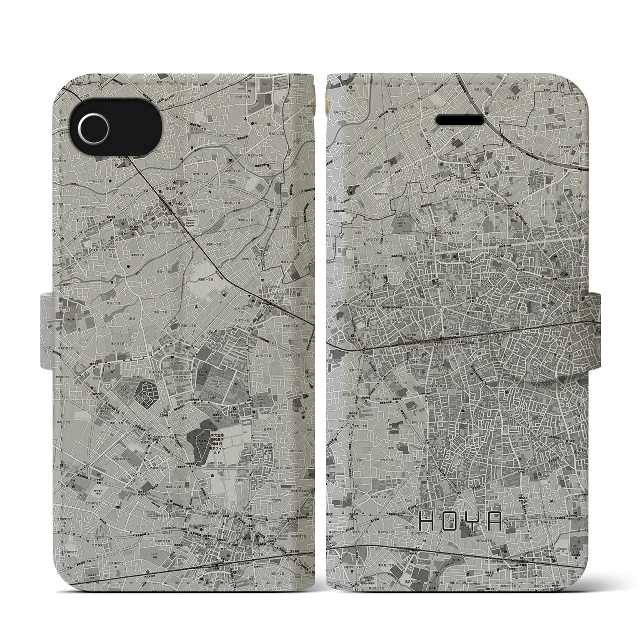 【保谷(東京都)】地図柄iPhoneケース(手帳タイプ)モノトーン・iPhone SE(第3 / 第2世代) / 8 / 7 / 6s / 6 用