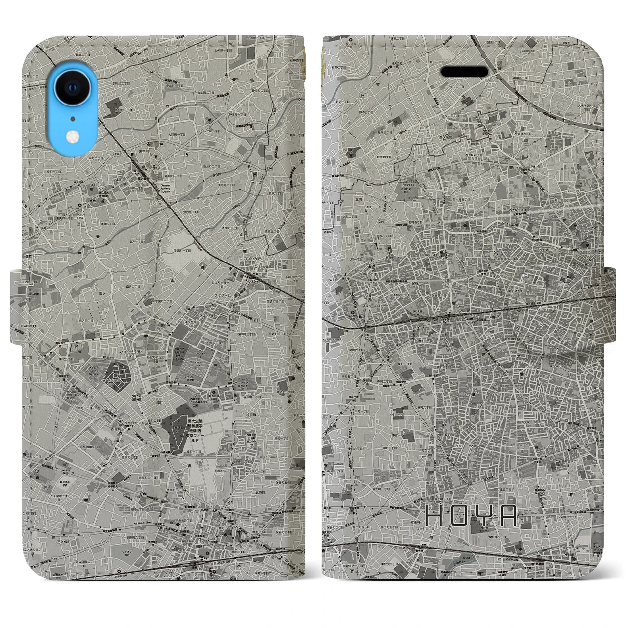 【保谷(東京都)】地図柄iPhoneケース(手帳タイプ)モノトーン・iPhone XR 用