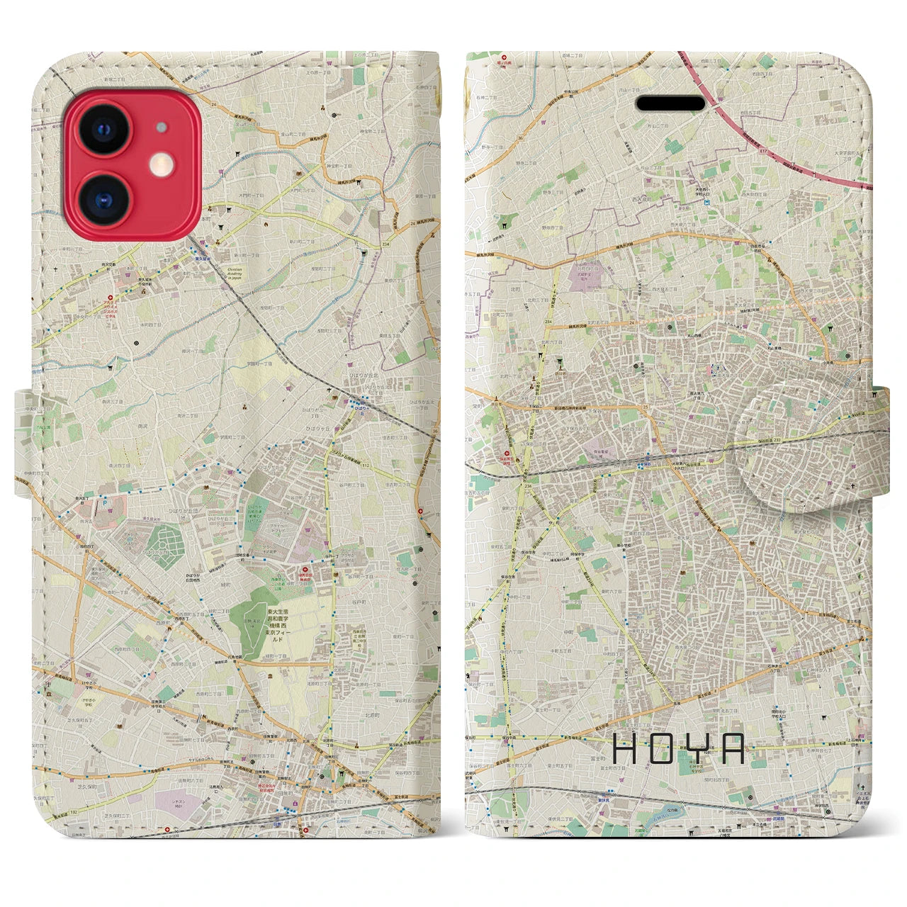 【保谷(東京都)】地図柄iPhoneケース(手帳タイプ)ナチュラル・iPhone 11 用
