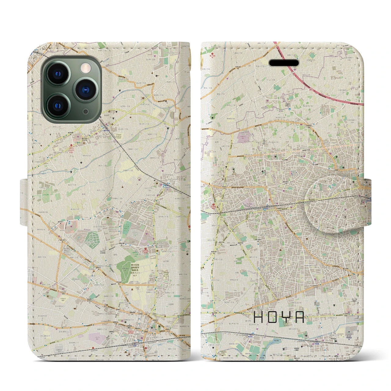 【保谷(東京都)】地図柄iPhoneケース(手帳タイプ)ナチュラル・iPhone 11 Pro 用