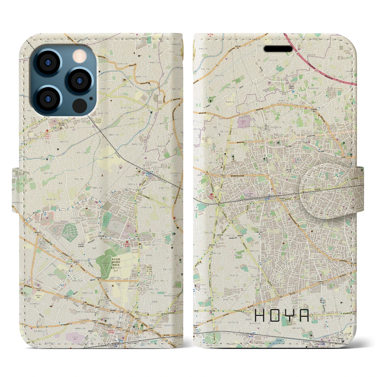 【保谷(東京都)】地図柄iPhoneケース(手帳タイプ)ナチュラル・iPhone 12 / 12 Pro 用