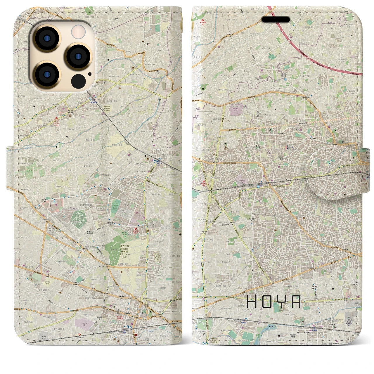 【保谷(東京都)】地図柄iPhoneケース(手帳タイプ)ナチュラル・iPhone 12 Pro Max 用