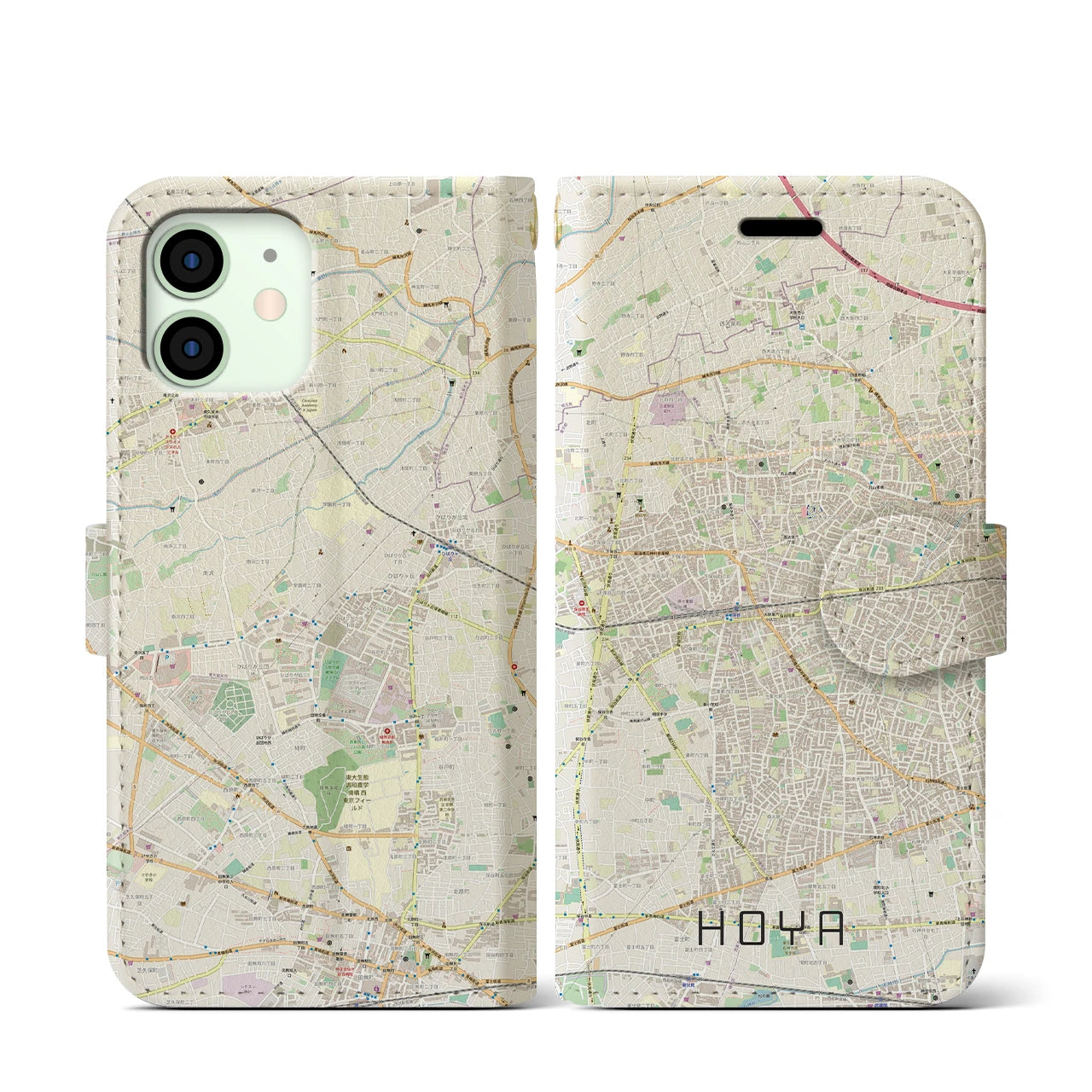 【保谷(東京都)】地図柄iPhoneケース(手帳タイプ)ナチュラル・iPhone 12 mini 用