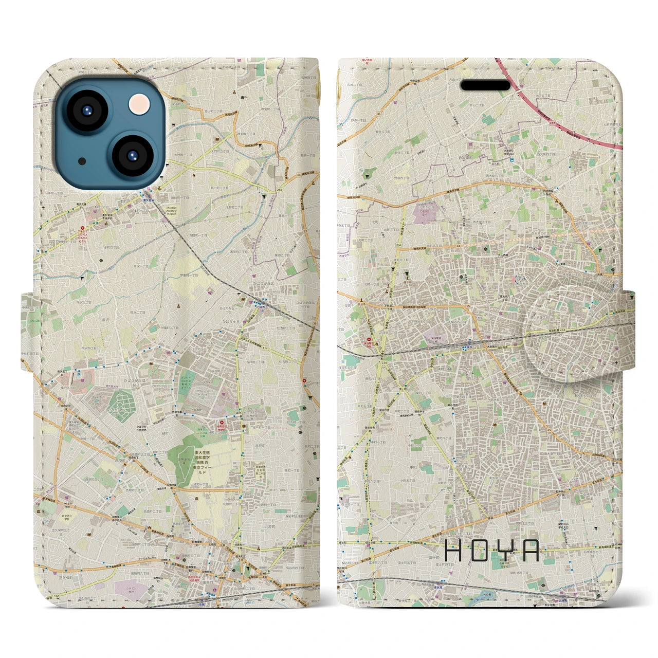 【保谷(東京都)】地図柄iPhoneケース(手帳タイプ)ナチュラル・iPhone 13 用