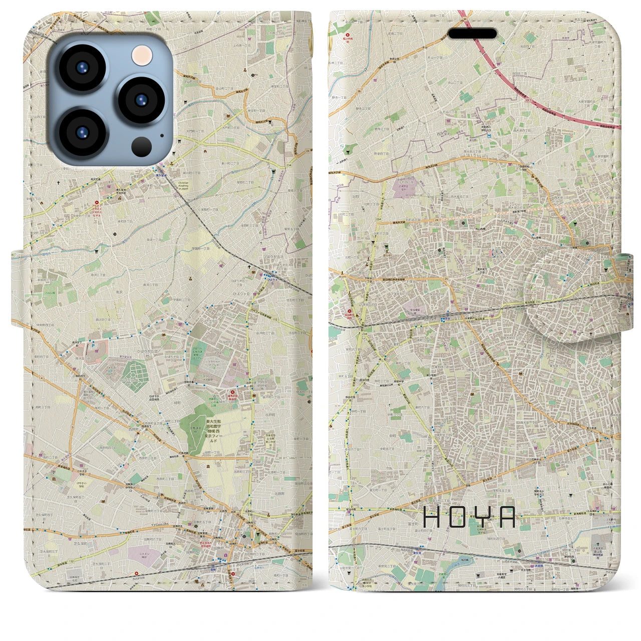 【保谷(東京都)】地図柄iPhoneケース(手帳タイプ)ナチュラル・iPhone 13 Pro Max 用