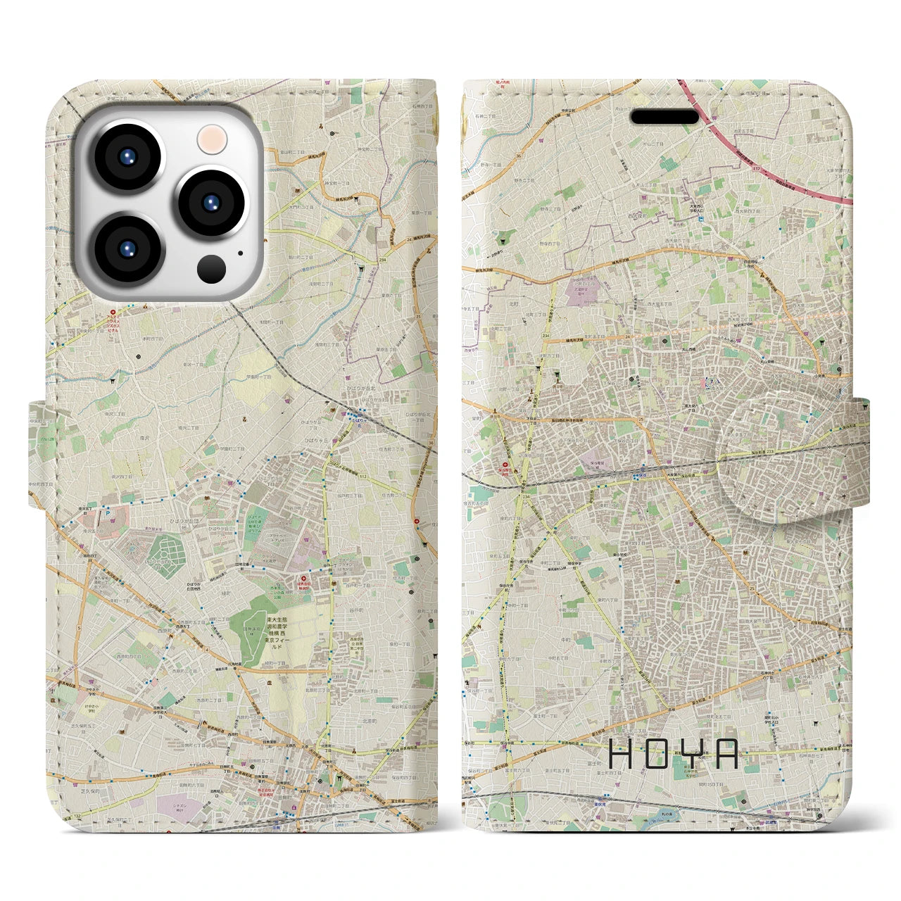 【保谷(東京都)】地図柄iPhoneケース(手帳タイプ)ナチュラル・iPhone 13 Pro 用
