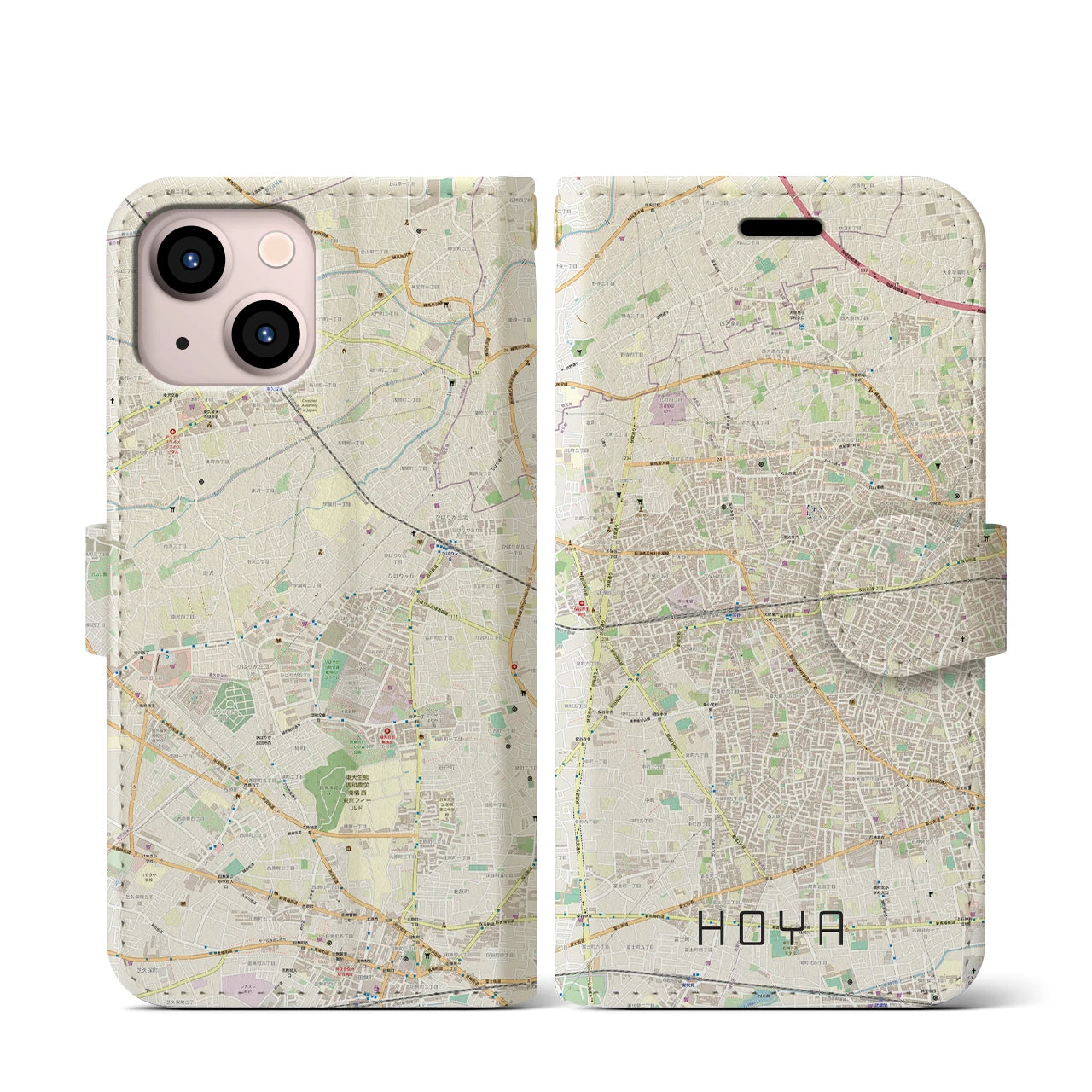 【保谷(東京都)】地図柄iPhoneケース(手帳タイプ)ナチュラル・iPhone 13 mini 用