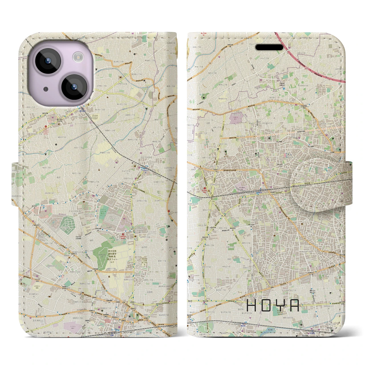 【保谷(東京都)】地図柄iPhoneケース(手帳タイプ)ナチュラル・iPhone 14 用