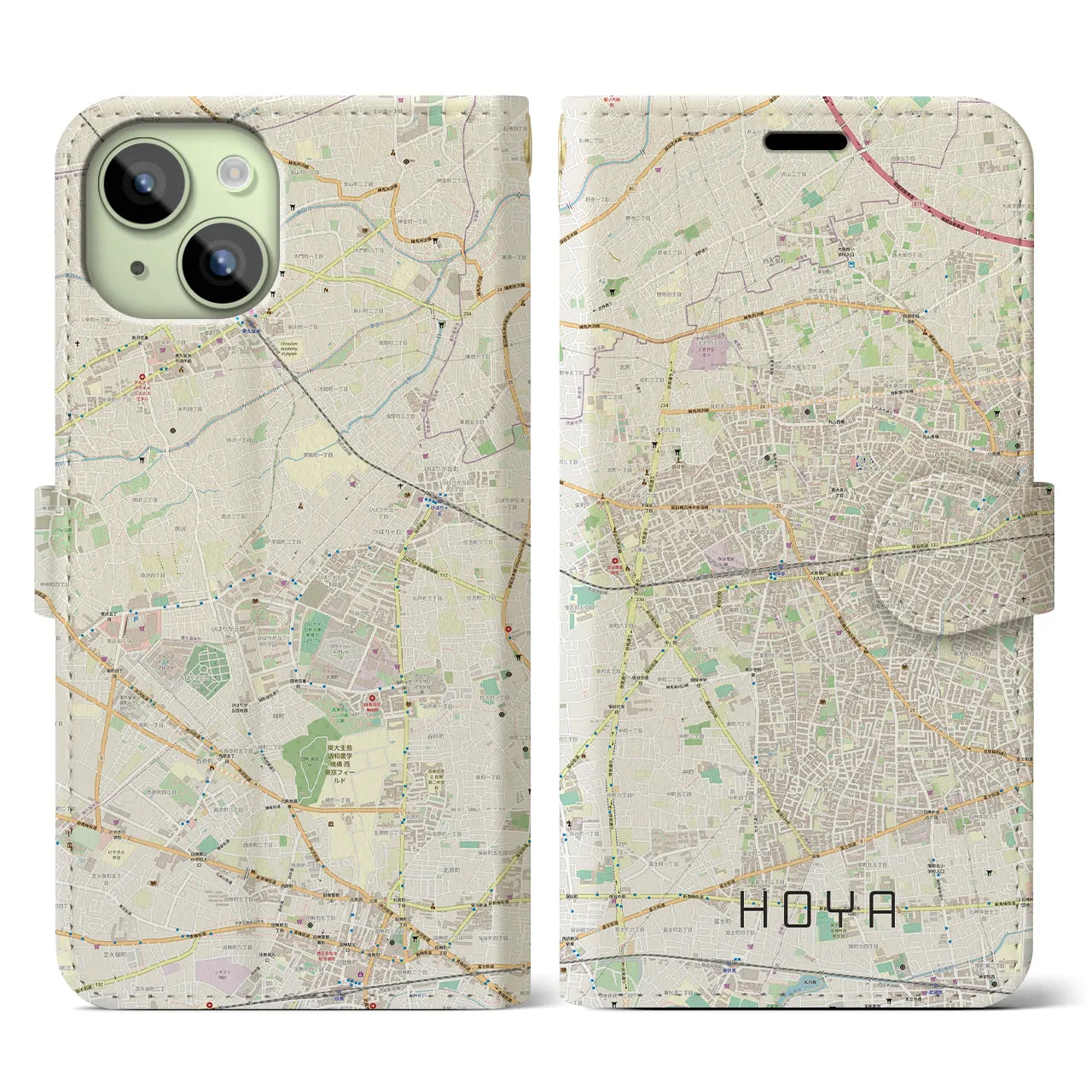 【保谷(東京都)】地図柄iPhoneケース(手帳タイプ)ナチュラル・iPhone 15 用