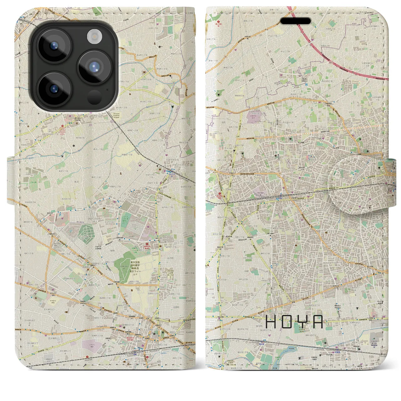 【保谷(東京都)】地図柄iPhoneケース(手帳タイプ)ナチュラル・iPhone 15 Pro Max 用