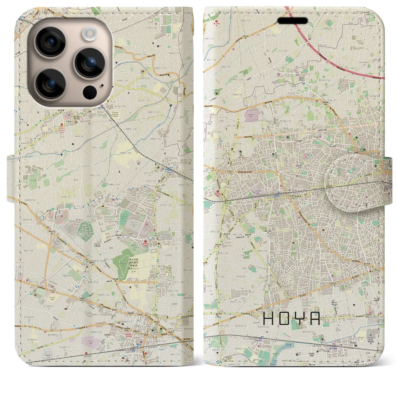 【保谷(東京都)】地図柄iPhoneケース(手帳タイプ)ナチュラル・iPhone 16 Plus 用
