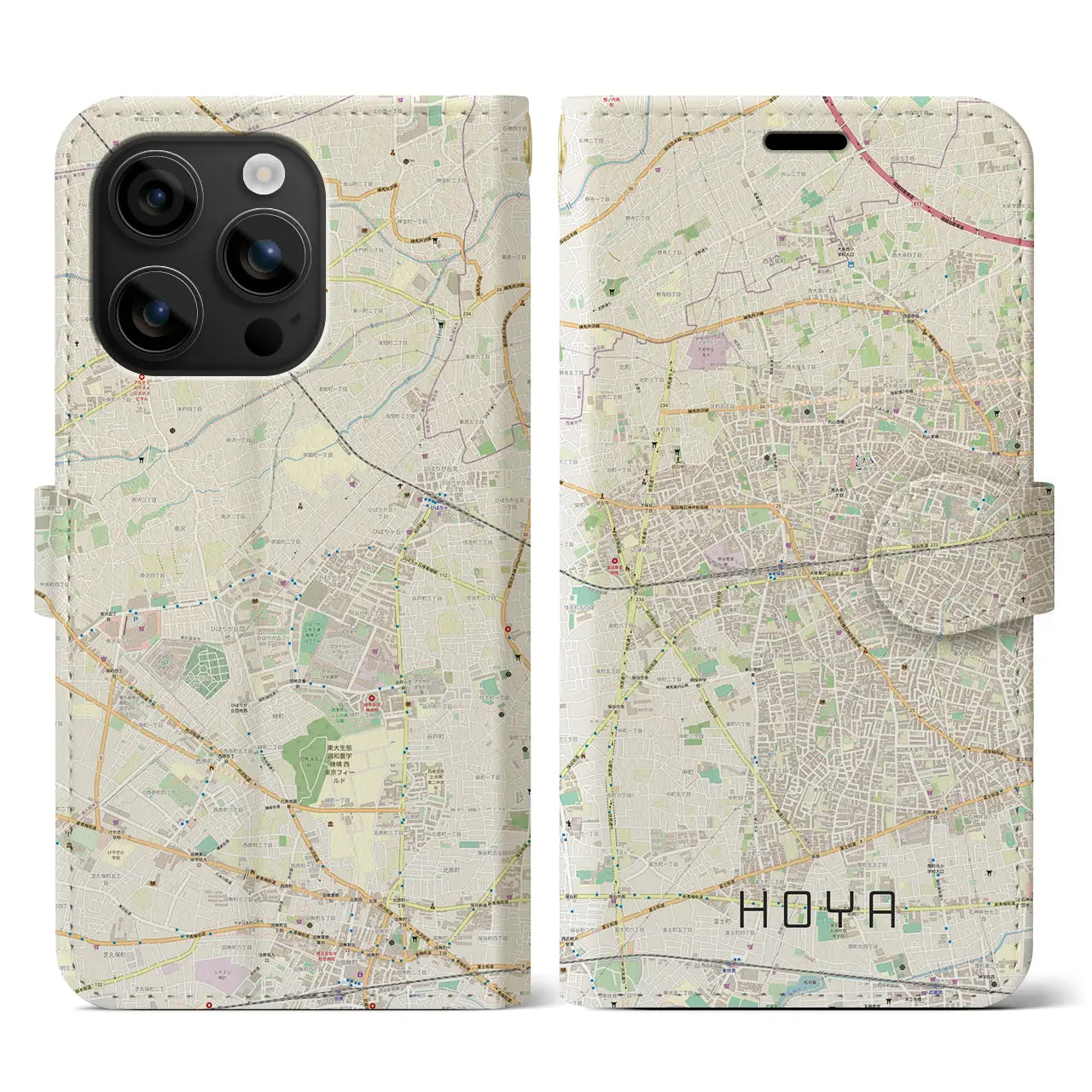 【保谷(東京都)】地図柄iPhoneケース(手帳タイプ)ナチュラル・iPhone 16 用