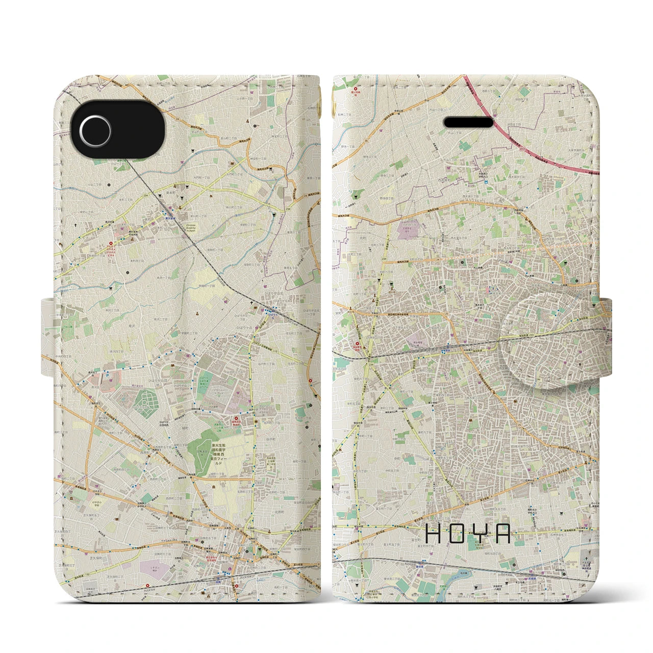 【保谷(東京都)】地図柄iPhoneケース(手帳タイプ)ナチュラル・iPhone SE(第3 / 第2世代) / 8 / 7 / 6s / 6 用
