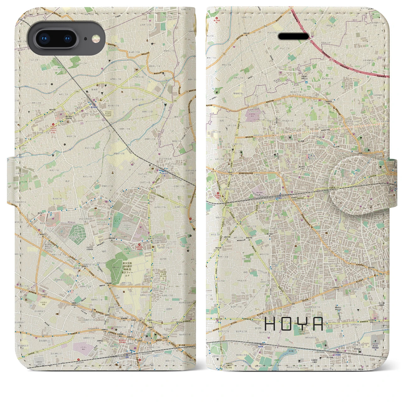 【保谷(東京都)】地図柄iPhoneケース(手帳タイプ)ナチュラル・iPhone 8Plus /7Plus / 6sPlus / 6Plus 用