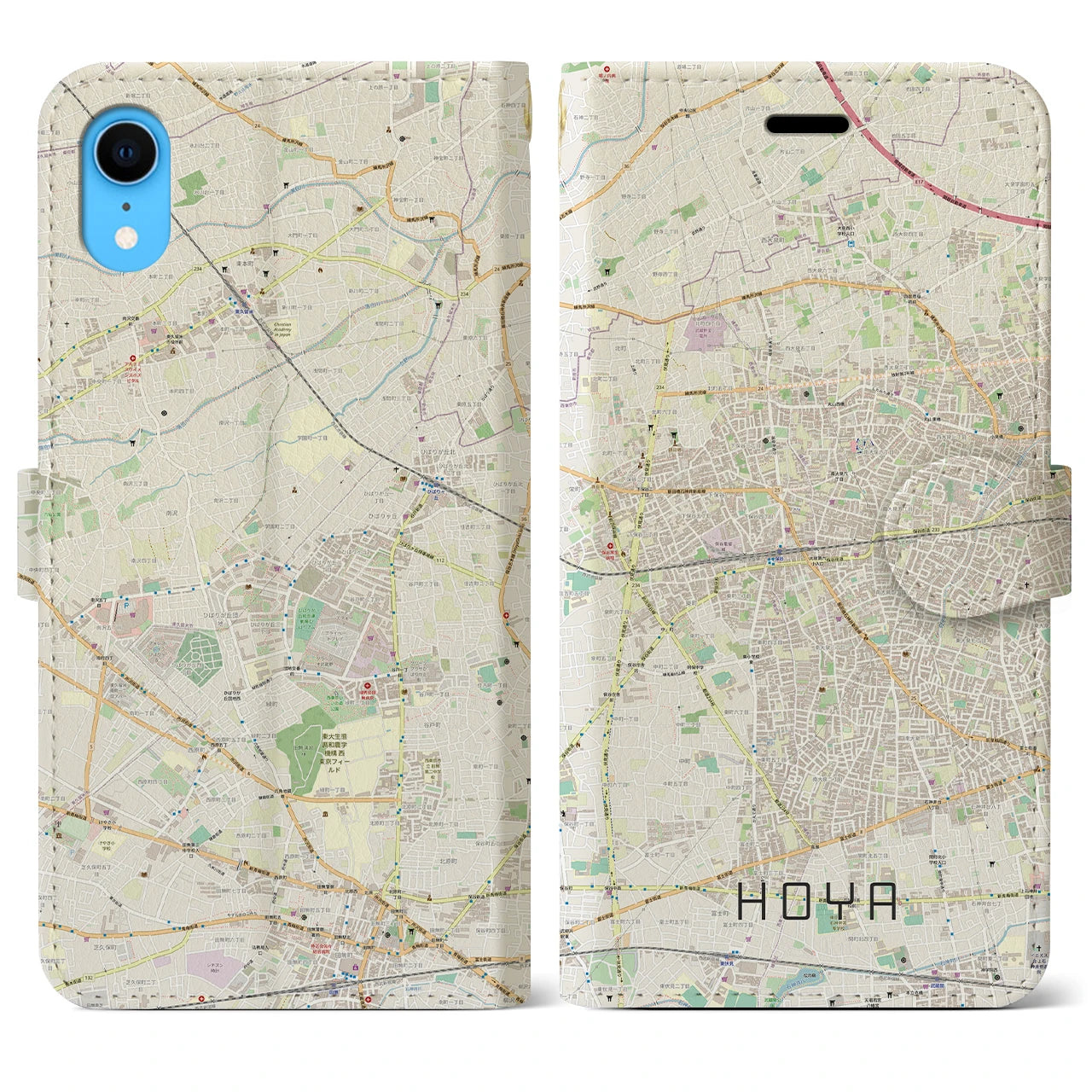 【保谷(東京都)】地図柄iPhoneケース(手帳タイプ)ナチュラル・iPhone XR 用