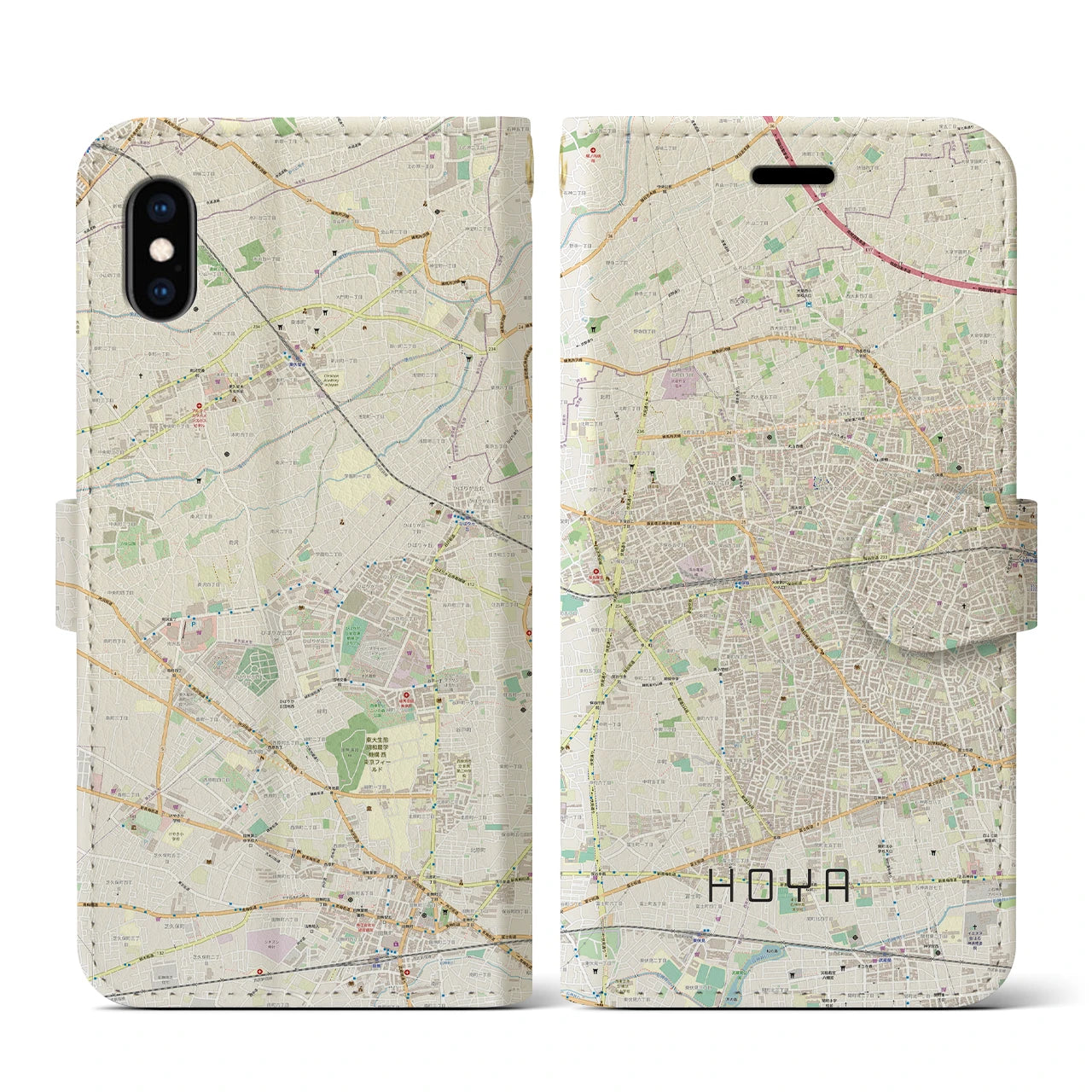 【保谷(東京都)】地図柄iPhoneケース(手帳タイプ)ナチュラル・iPhone XS / X 用