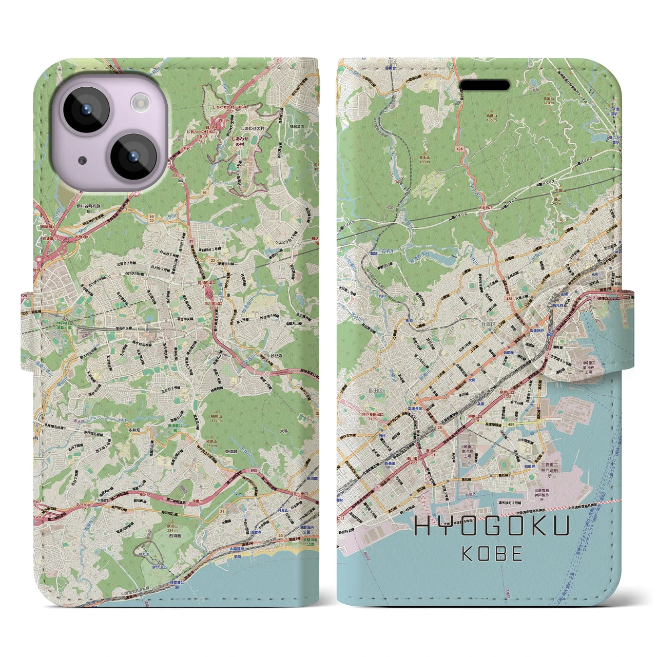 【兵庫区(神戸市)】地図柄iPhoneケース(手帳タイプ)