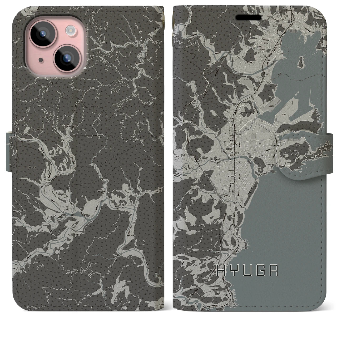 【日向(宮崎県)】地図柄iPhoneケース(手帳タイプ)