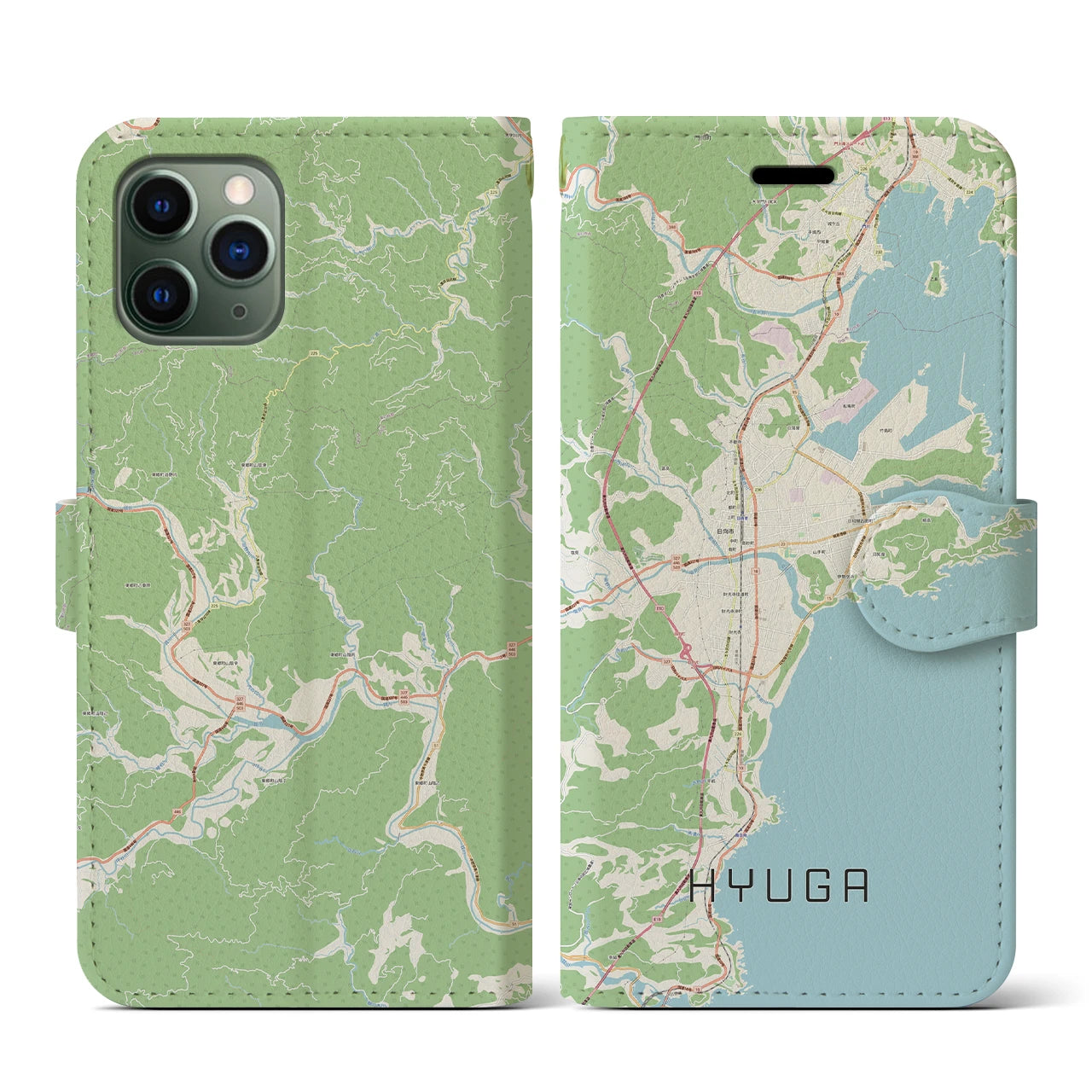 【日向(宮崎県)】地図柄iPhoneケース(手帳タイプ)ナチュラル・iPhone 11 Pro 用