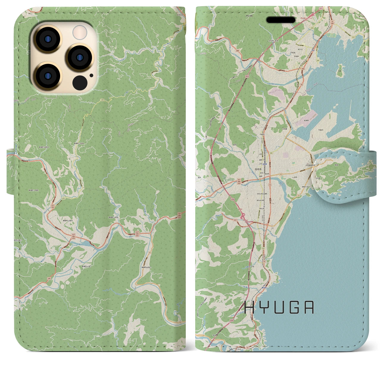 【日向(宮崎県)】地図柄iPhoneケース(手帳タイプ)ナチュラル・iPhone 12 Pro Max 用
