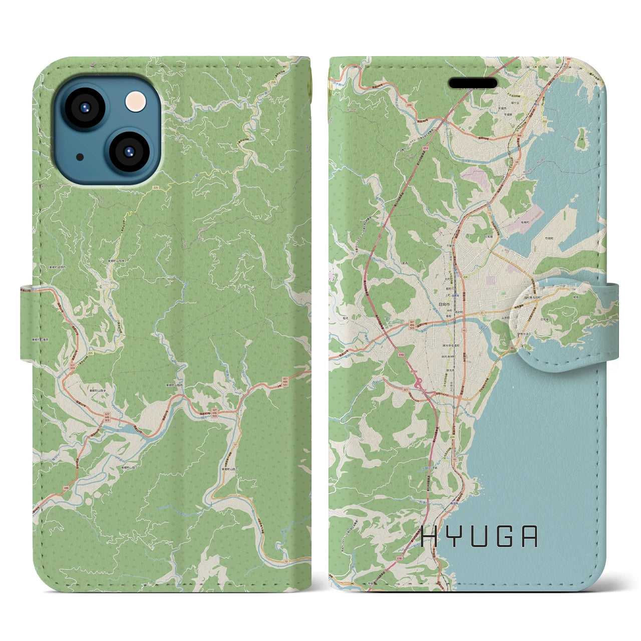 【日向(宮崎県)】地図柄iPhoneケース(手帳タイプ)ナチュラル・iPhone 13 用