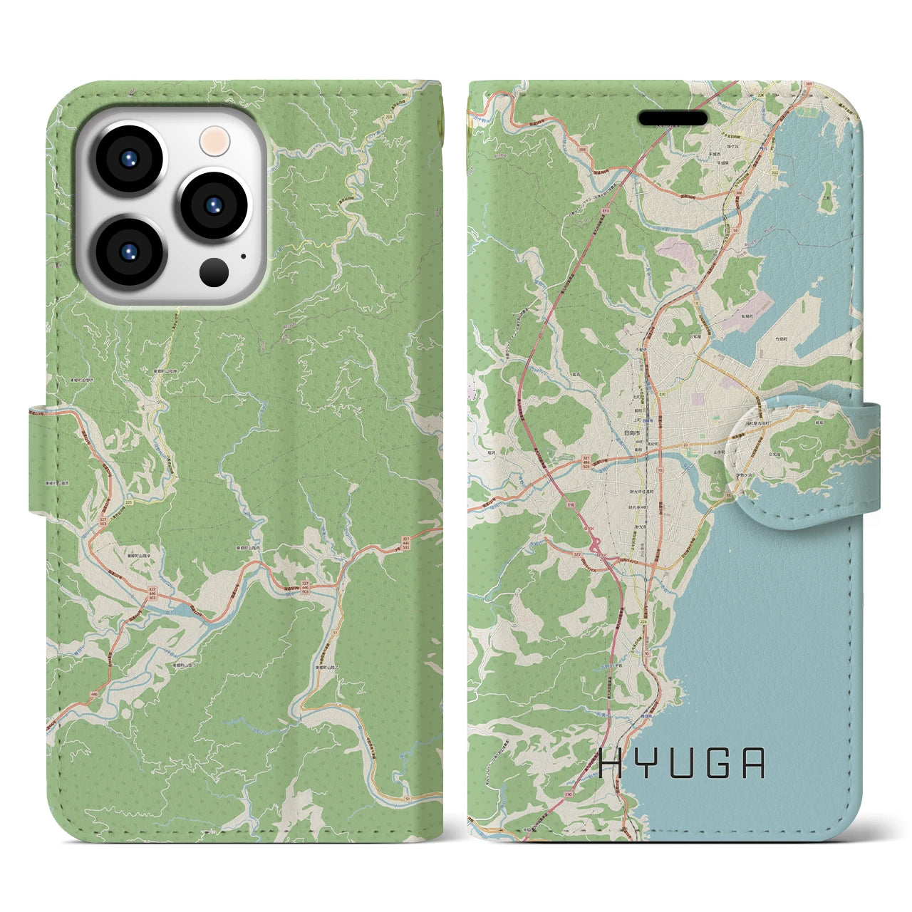 【日向(宮崎県)】地図柄iPhoneケース(手帳タイプ)ナチュラル・iPhone 13 Pro 用