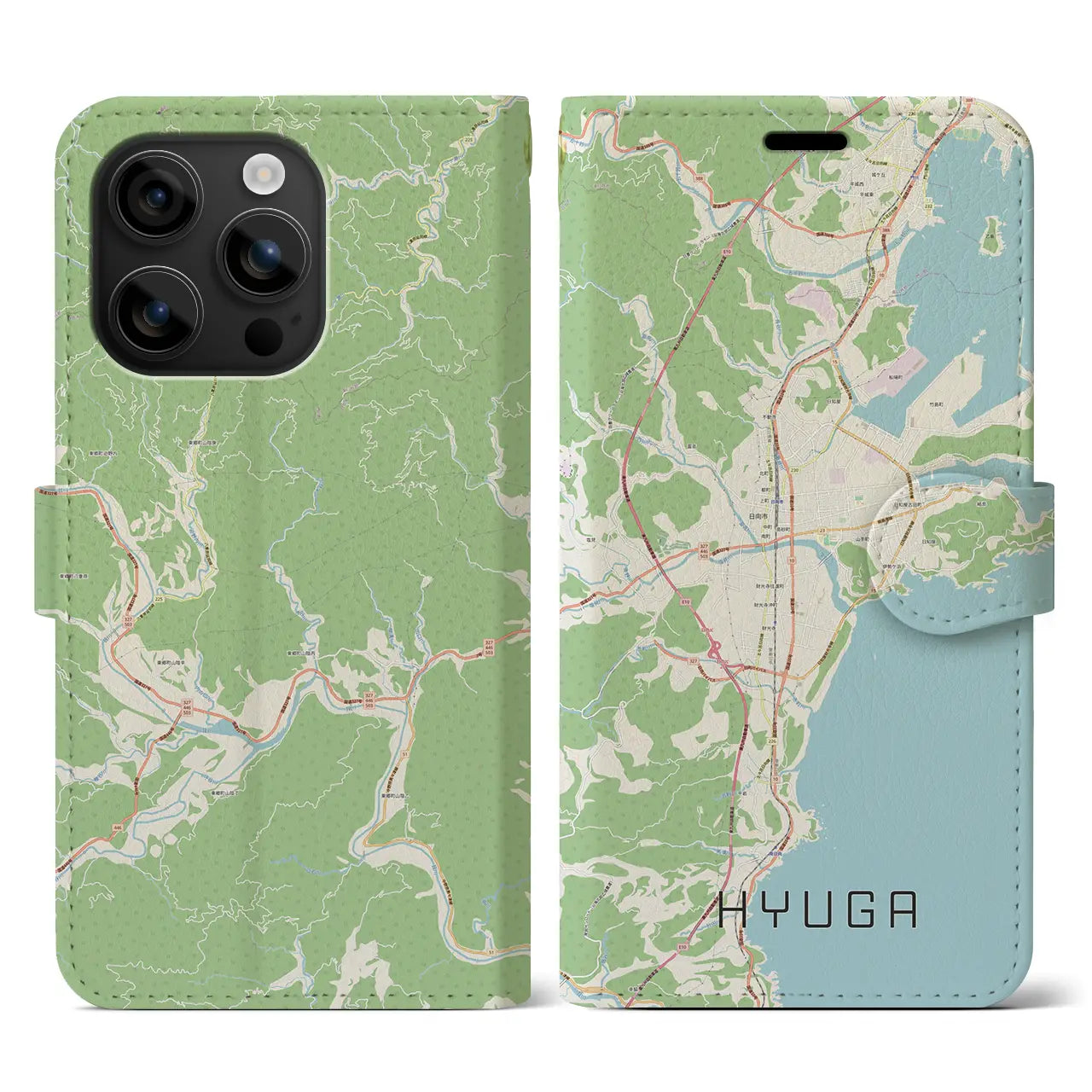 【日向(宮崎県)】地図柄iPhoneケース(手帳タイプ)ナチュラル・iPhone 16 用