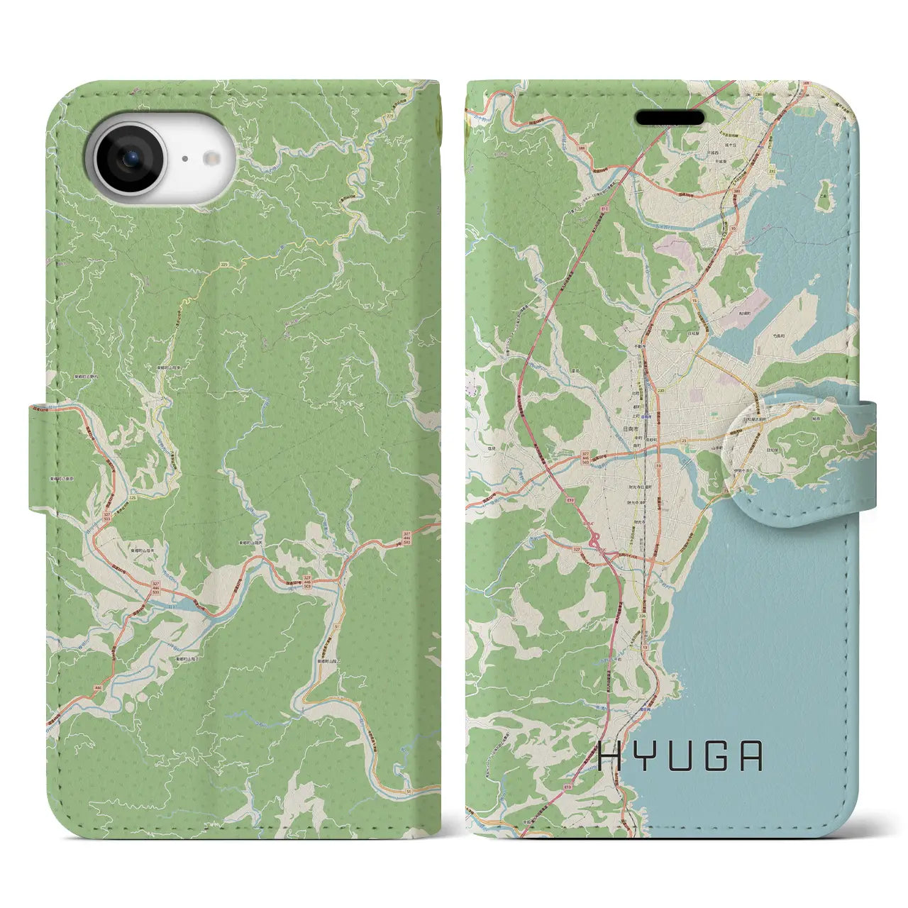 【日向(宮崎県)】地図柄iPhoneケース(手帳タイプ)