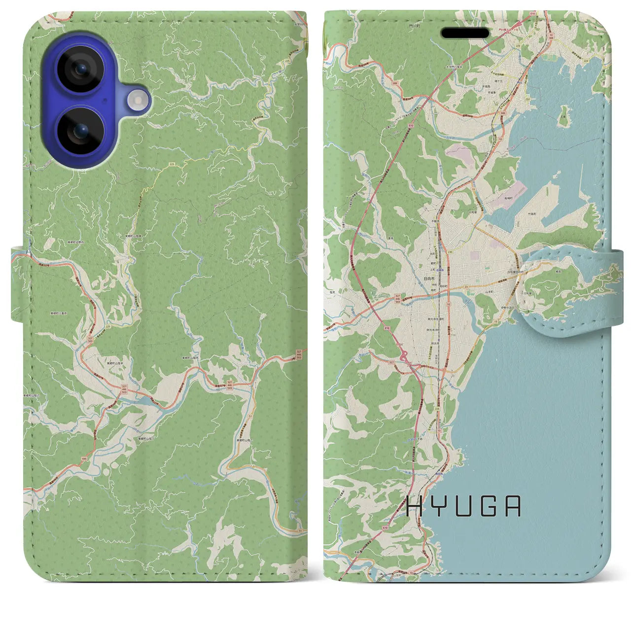 【日向(宮崎県)】地図柄iPhoneケース(手帳タイプ)ナチュラル・iPhone 16 Pro Max 用