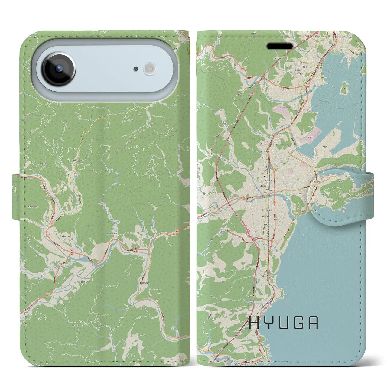 【日向(宮崎県)】地図柄iPhoneケース(手帳タイプ)ナチュラル・iPhone 17 Pro Max 用