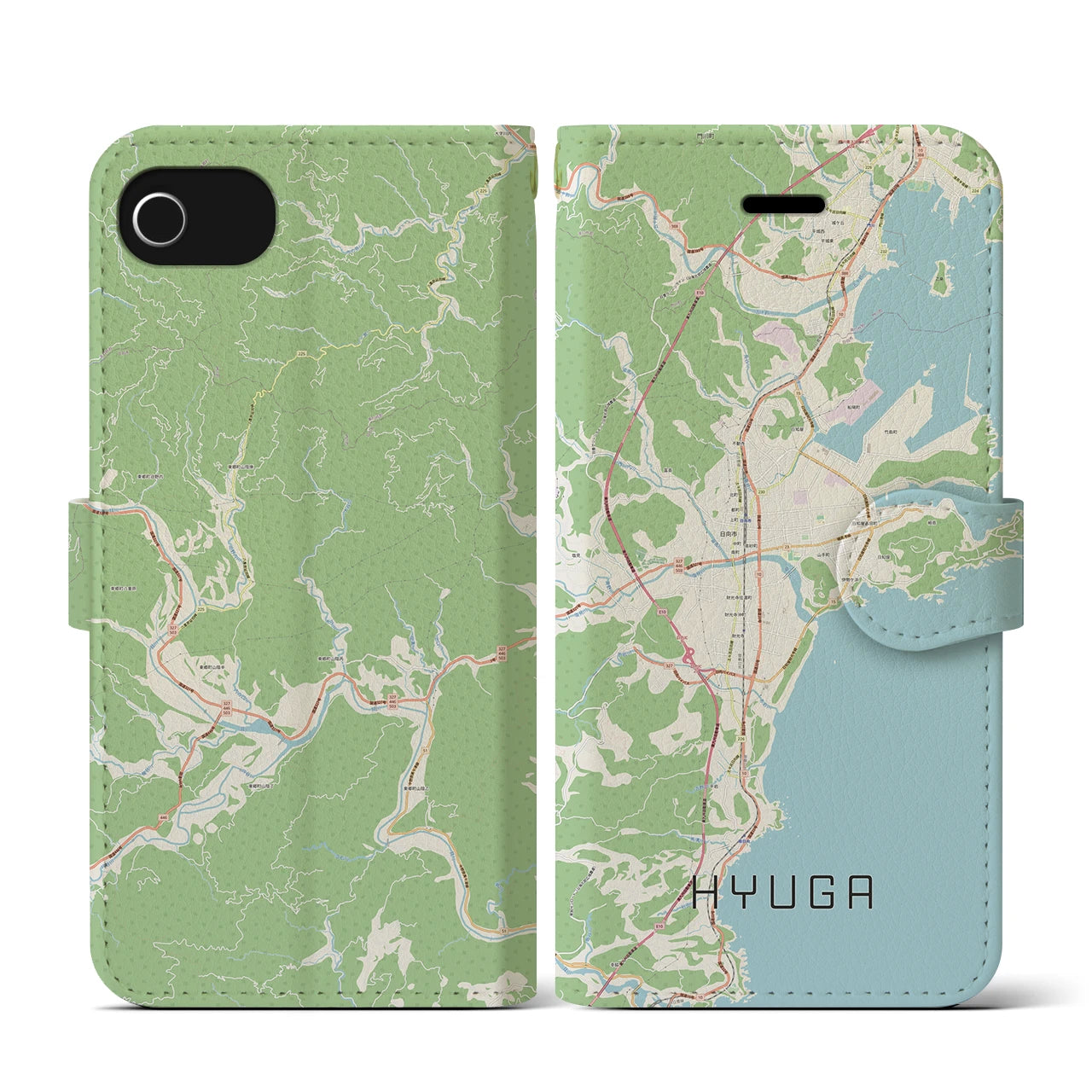 【日向(宮崎県)】地図柄iPhoneケース(手帳タイプ)ナチュラル・iPhone SE(第3 / 第2世代) / 8 / 7 / 6s / 6 用