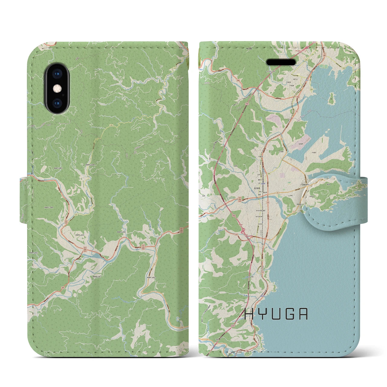 【日向(宮崎県)】地図柄iPhoneケース(手帳タイプ)ナチュラル・iPhone XS / X 用