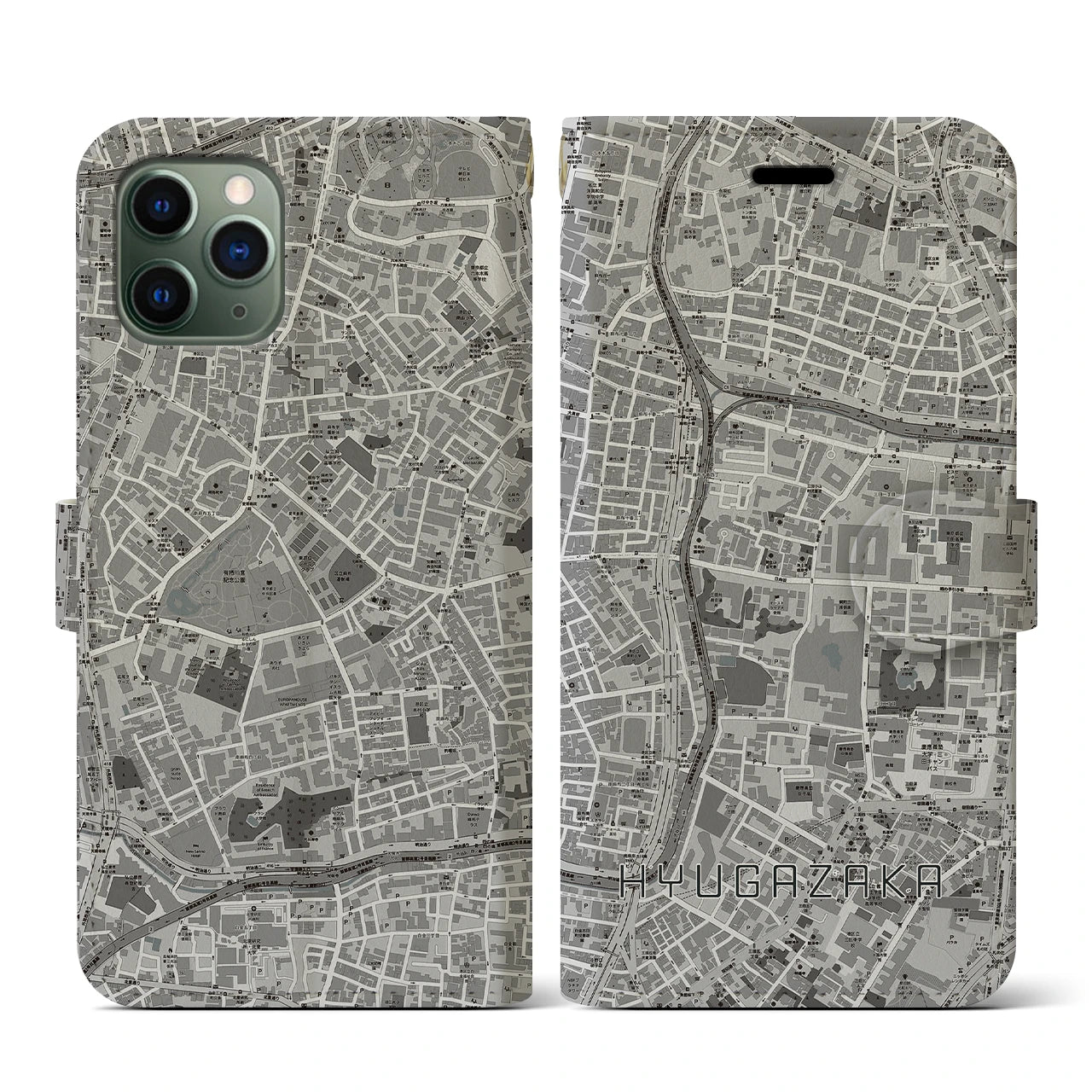 【日向坂(東京都)】地図柄iPhoneケース(手帳タイプ)モノトーン・iPhone 11 Pro 用