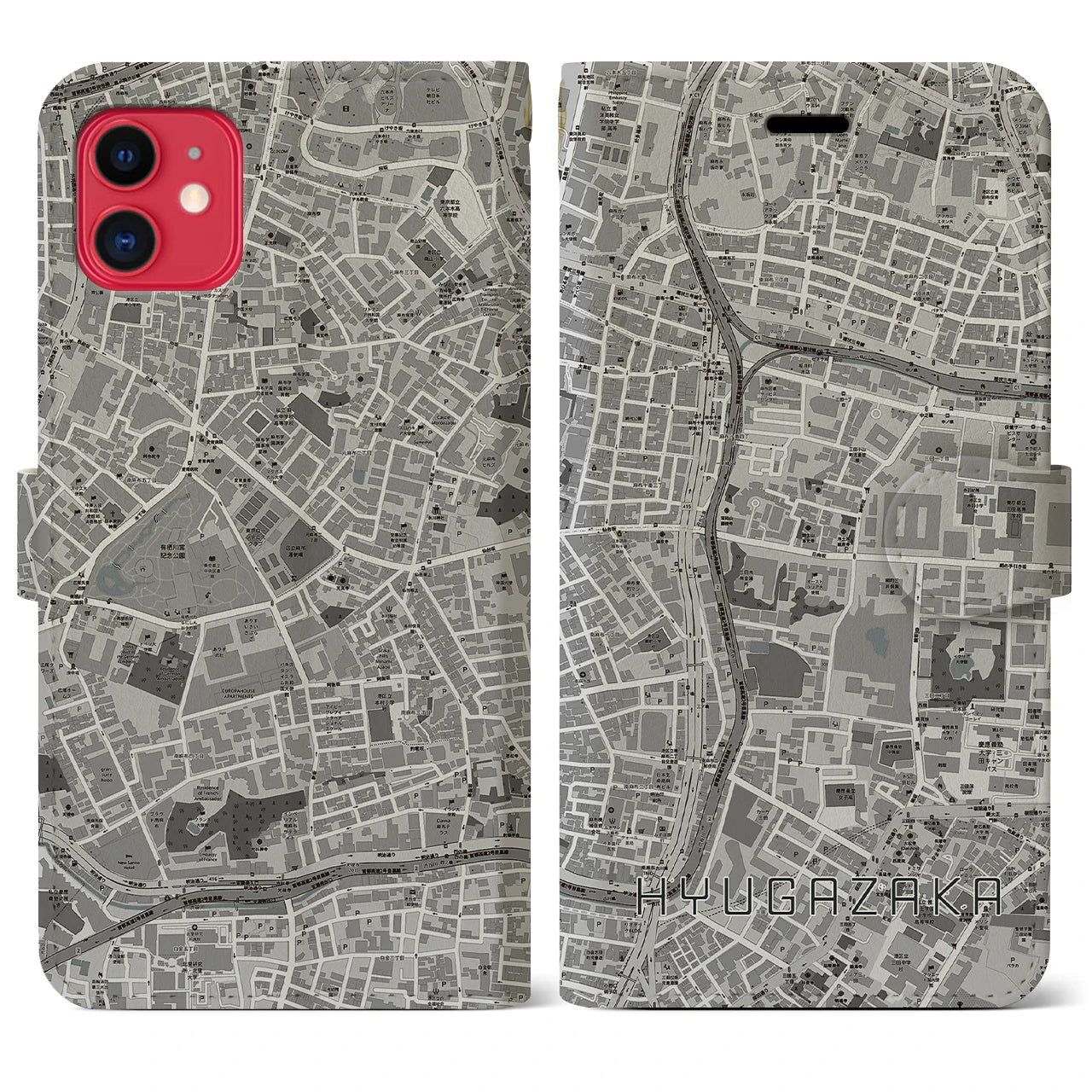 【日向坂(東京都)】地図柄iPhoneケース(手帳タイプ)モノトーン・iPhone 11 用