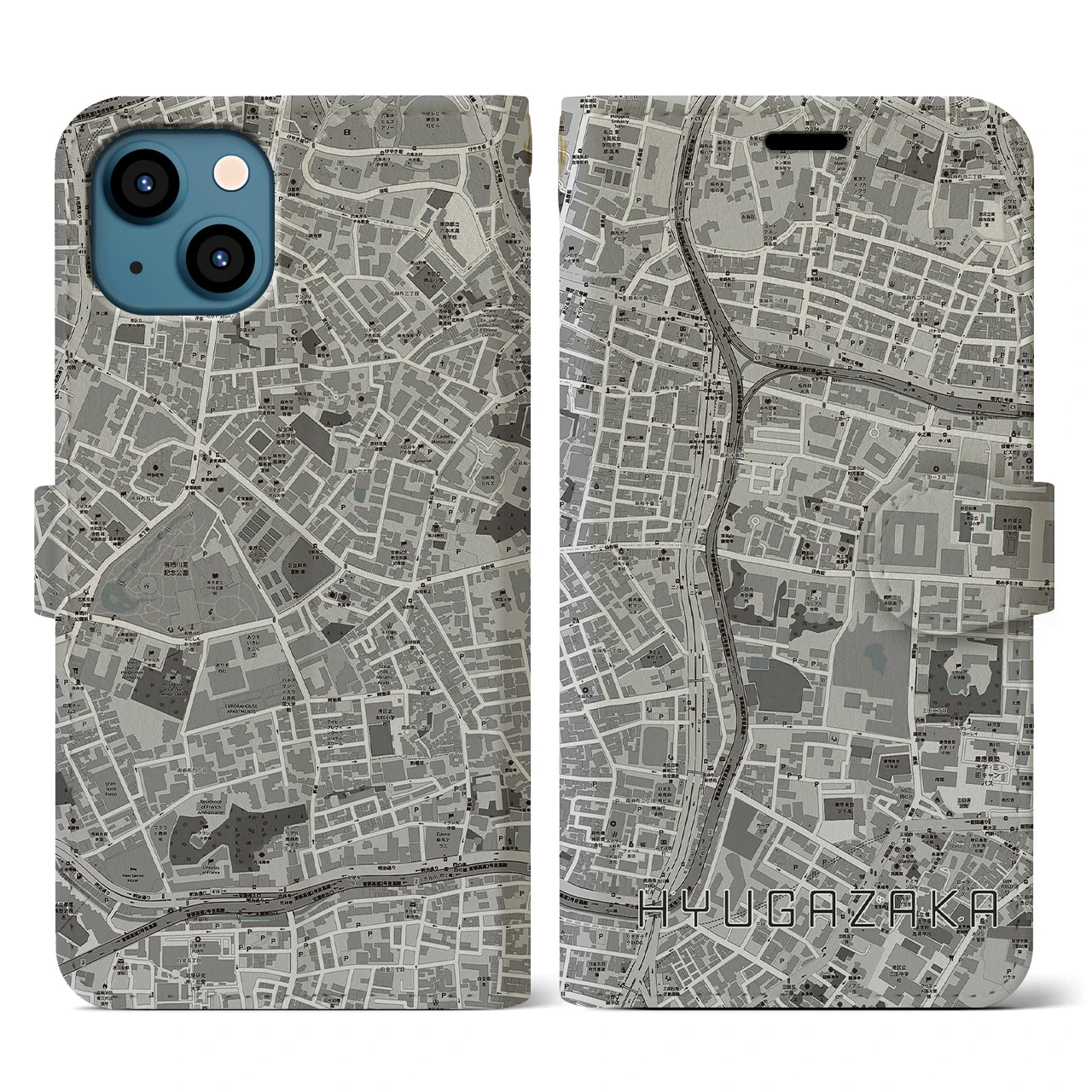 【日向坂(東京都)】地図柄iPhoneケース(手帳タイプ)モノトーン・iPhone 13 用