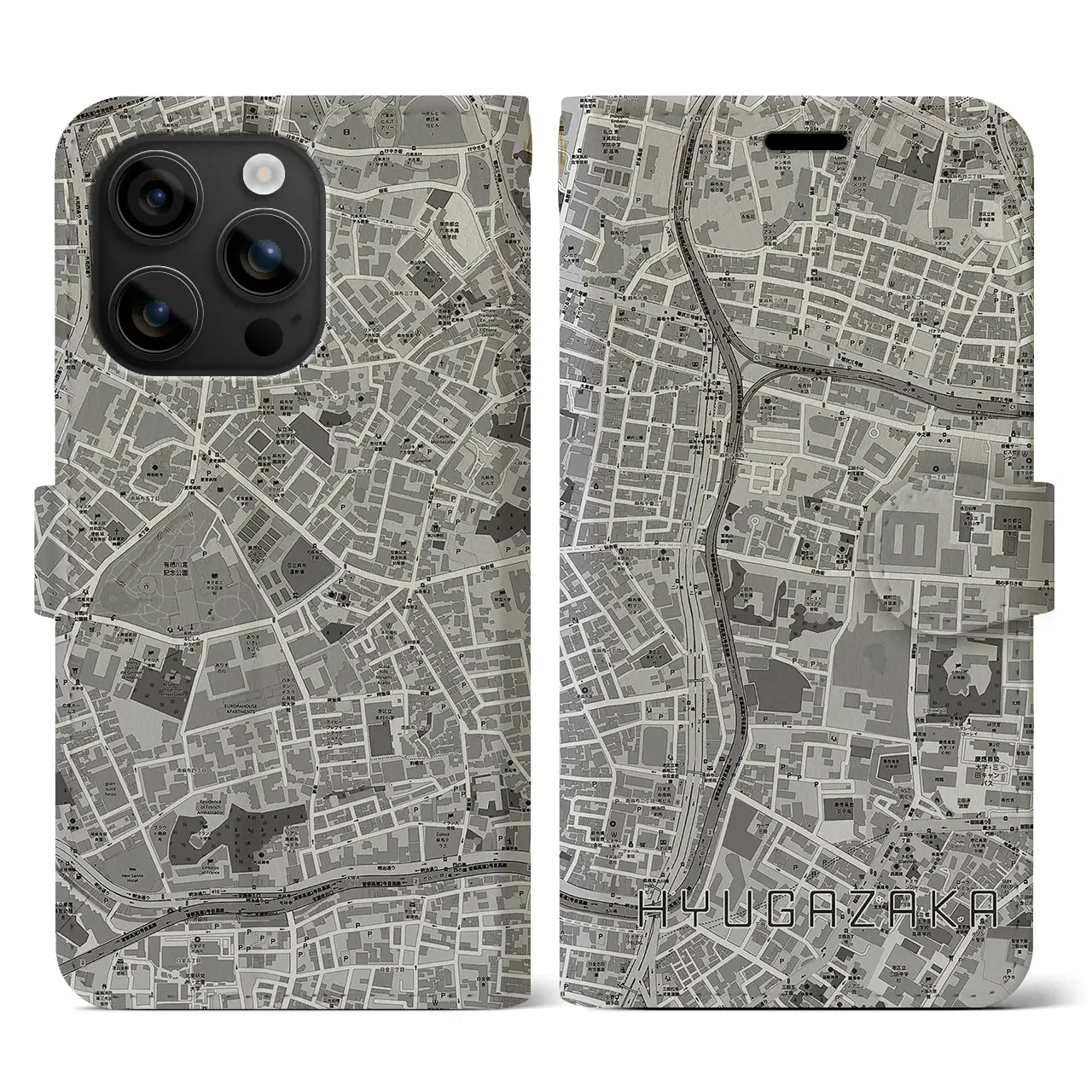 【日向坂(東京都)】地図柄iPhoneケース(手帳タイプ)モノトーン・iPhone 16 用