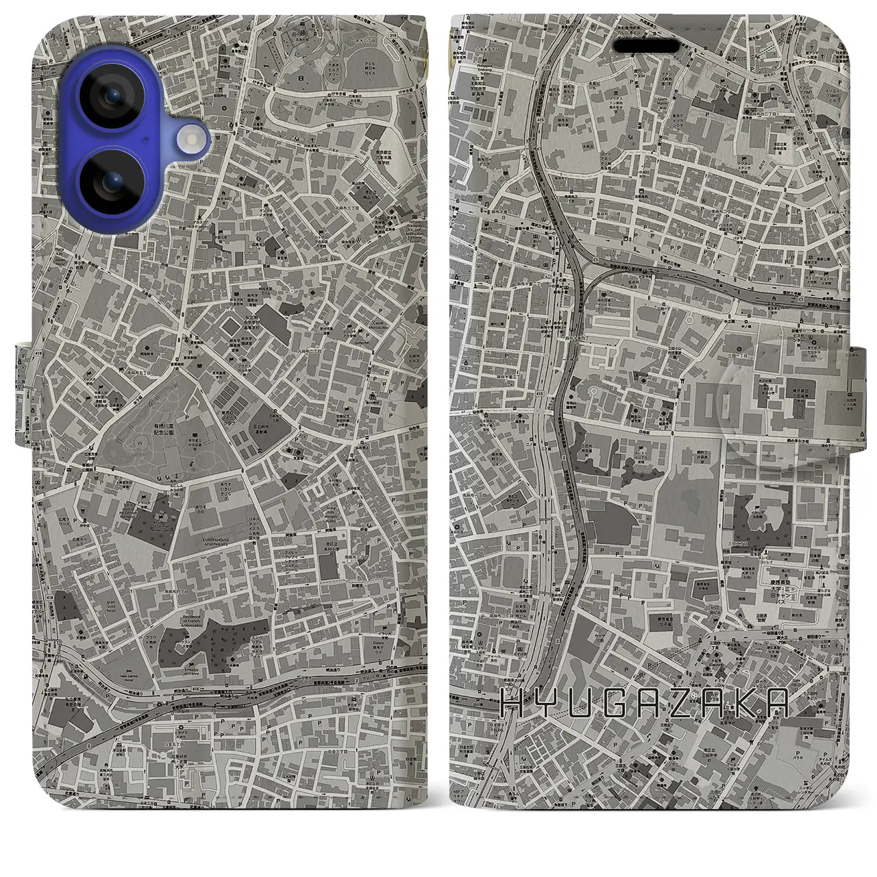 【日向坂(東京都)】地図柄iPhoneケース(手帳タイプ)モノトーン・iPhone 16 Pro Max 用