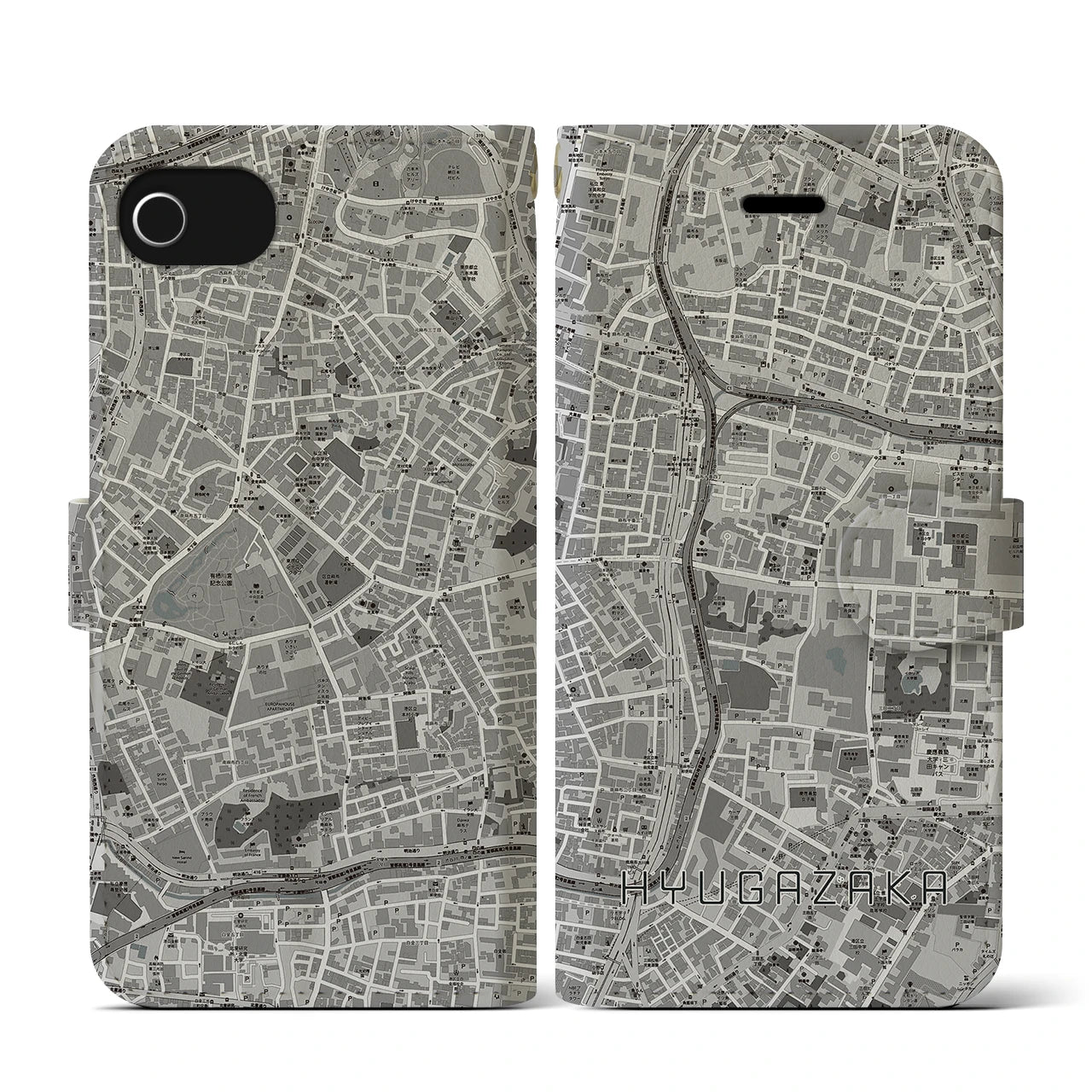 【日向坂(東京都)】地図柄iPhoneケース(手帳タイプ)モノトーン・iPhone SE(第3 / 第2世代) / 8 / 7 / 6s / 6 用