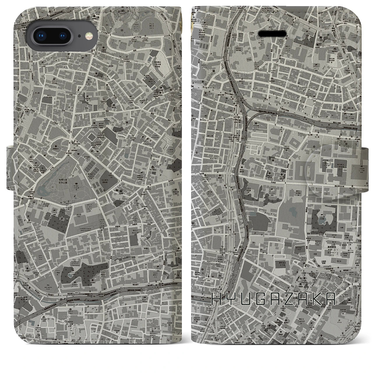 【日向坂(東京都)】地図柄iPhoneケース(手帳タイプ)モノトーン・iPhone 8Plus /7Plus / 6sPlus / 6Plus 用